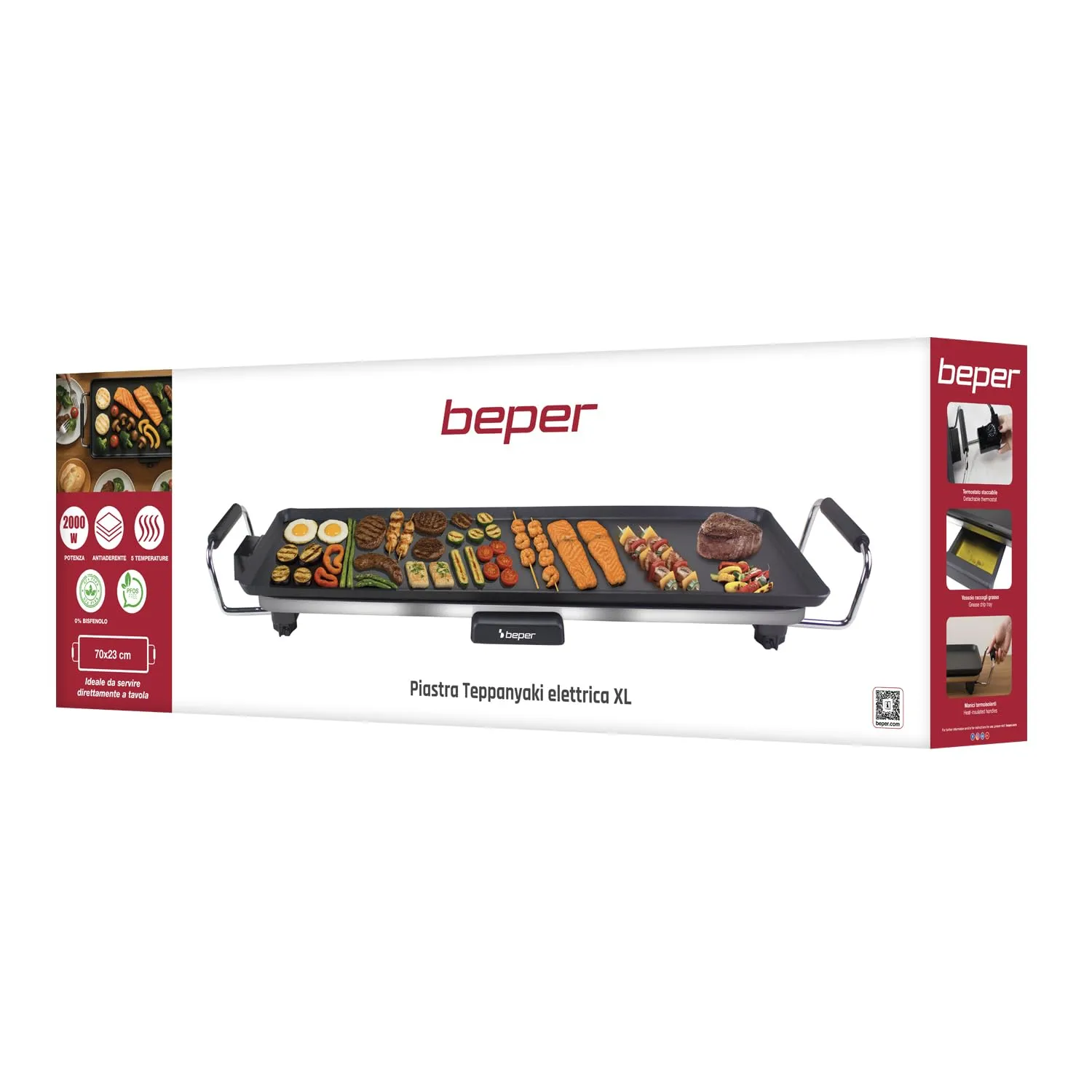 Beper P101BBQ070 piastra teppanyaki elettrica XL 70x23cm 2000W