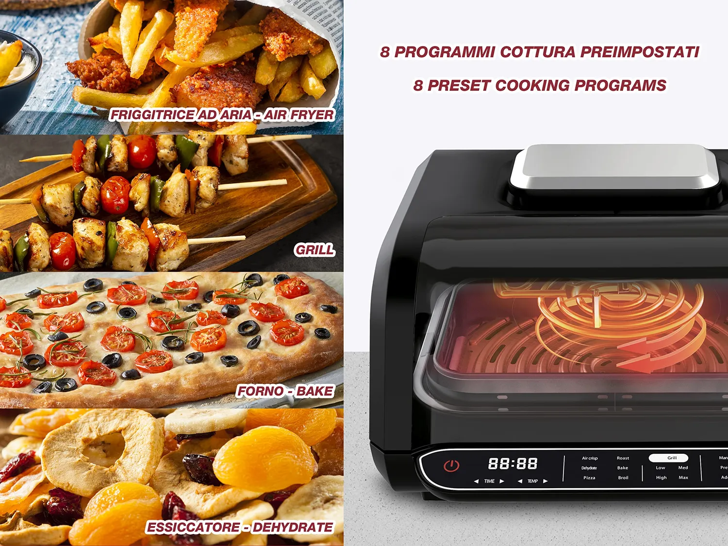 Beper P101FRI080 Cucinotto Friggitrice ad Aria 8 Programmi Multifunzione