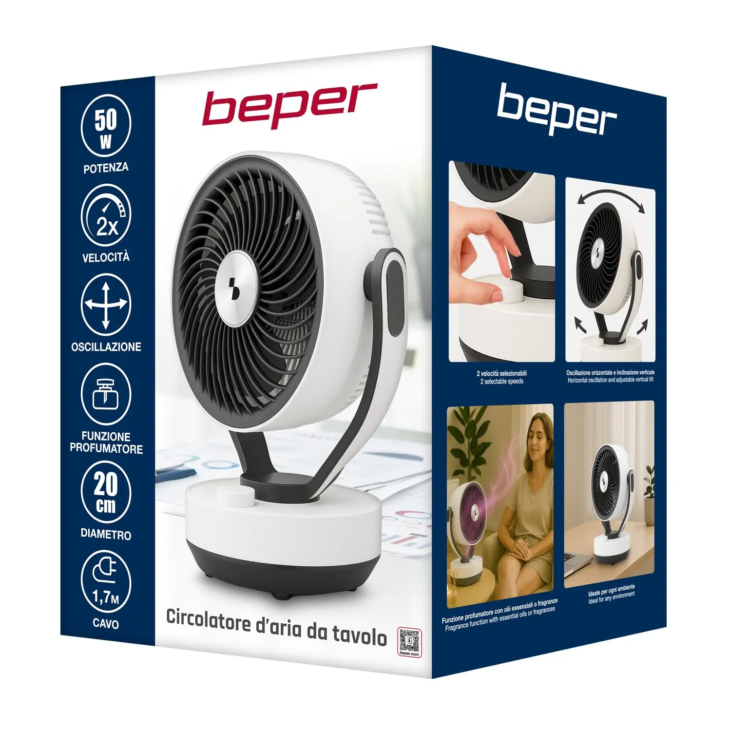 Beper P206VEN261 Circolatore Aria da Tavolo con Diffusore Aromi