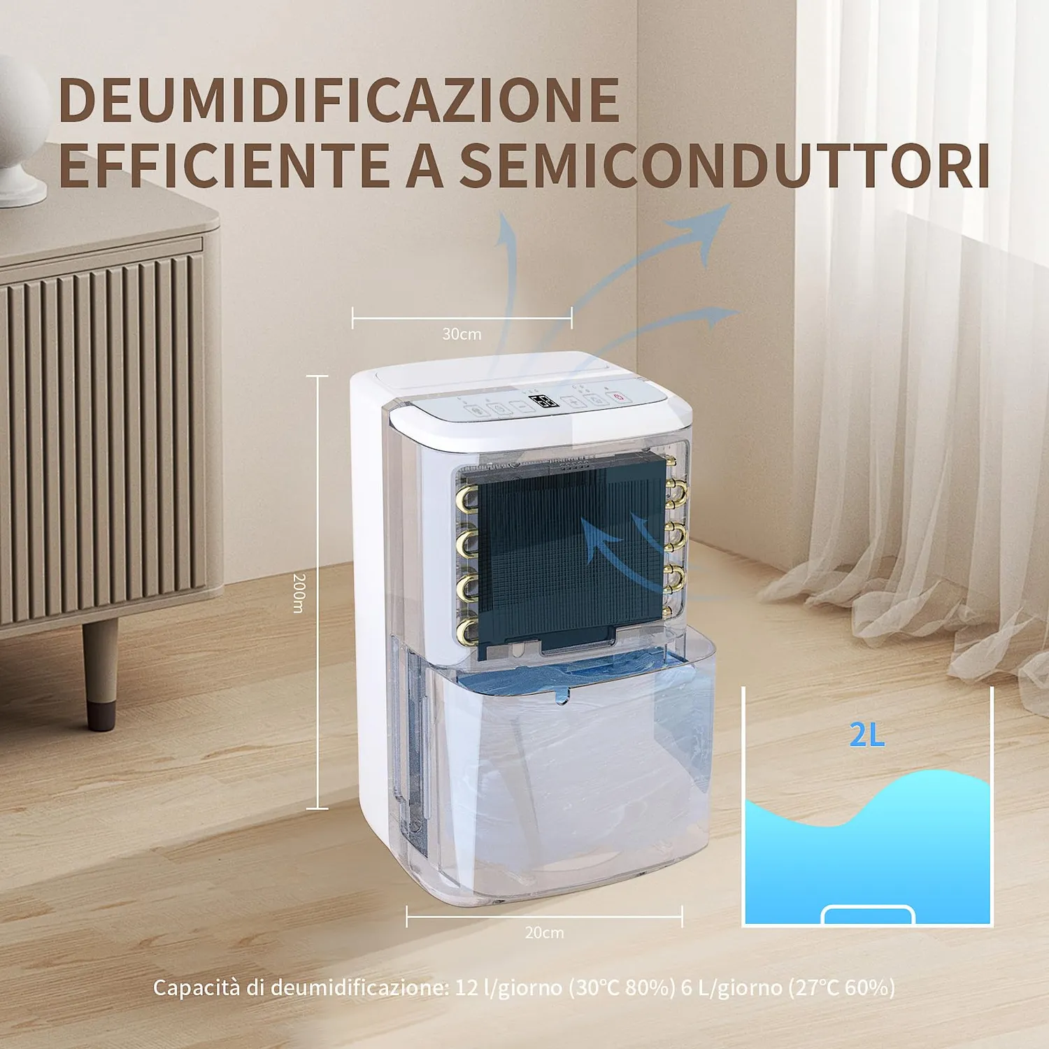 Yashe Deumidificatore 12 L/giorno Serbatoio 2 L