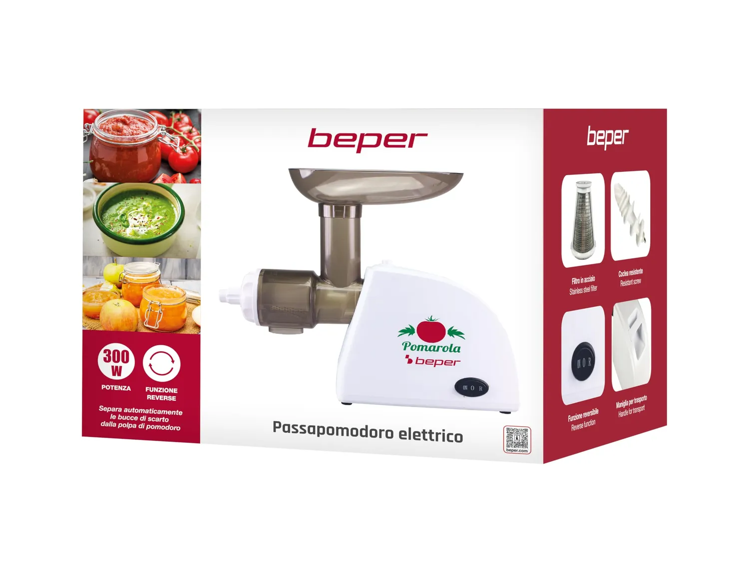 Beper BP.720 Passapomodoro Elettrico 300 W Filtro Inox