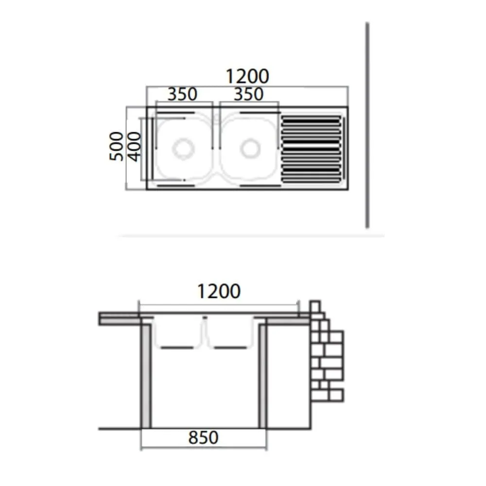 Samet 50 Series SA127 Lavello 2 Vasche 120x50 Sgocciolatoio Sx