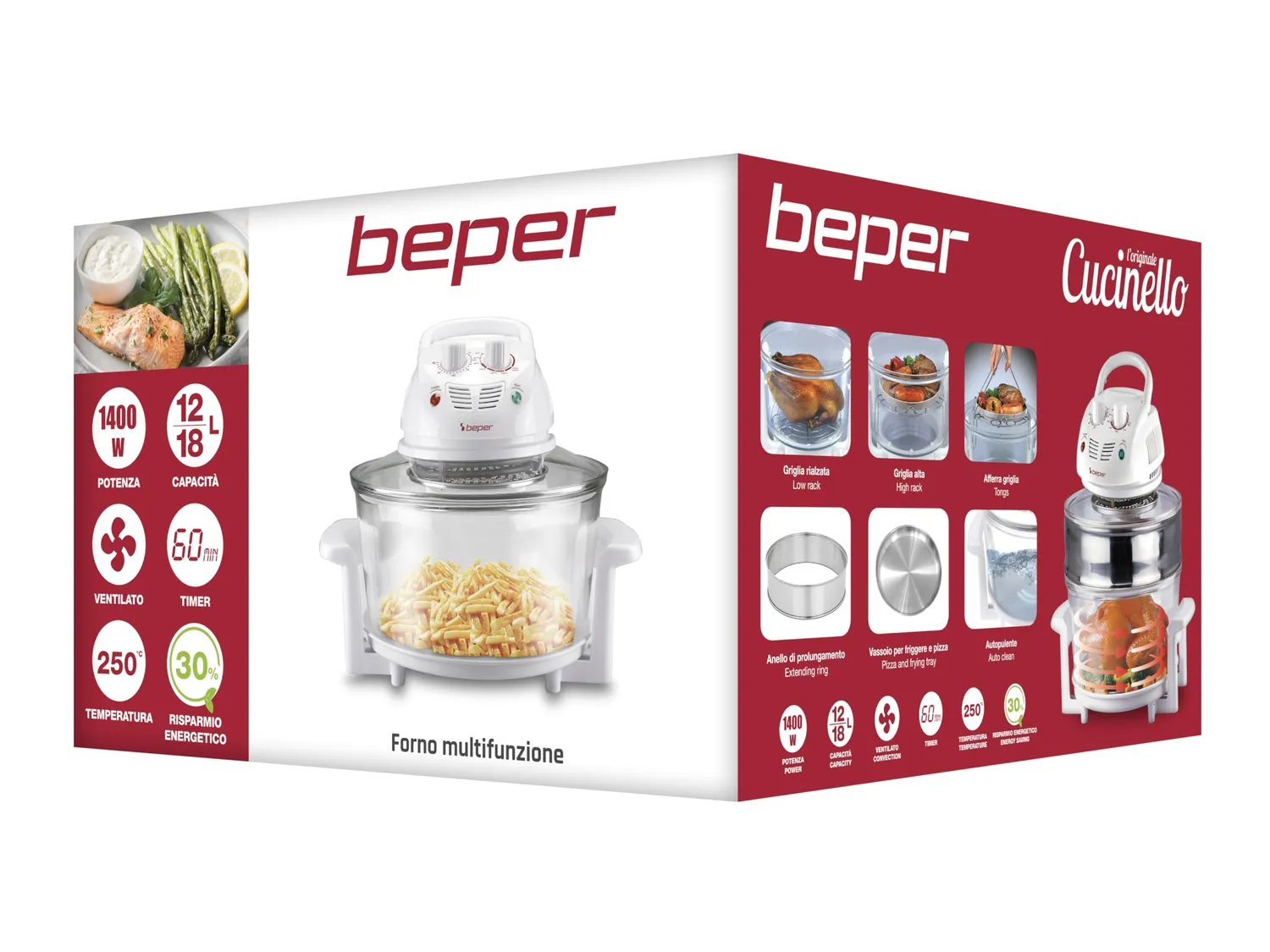 Beper BF.640 forno ventilato multifunzione 12 L con anello 18 L