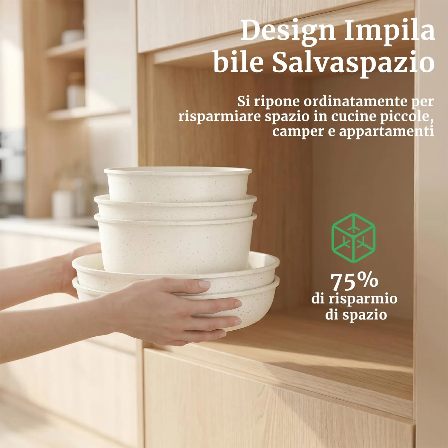 Yashe Batteria Pentole Induzione 20 Pezzi Bianca Uova