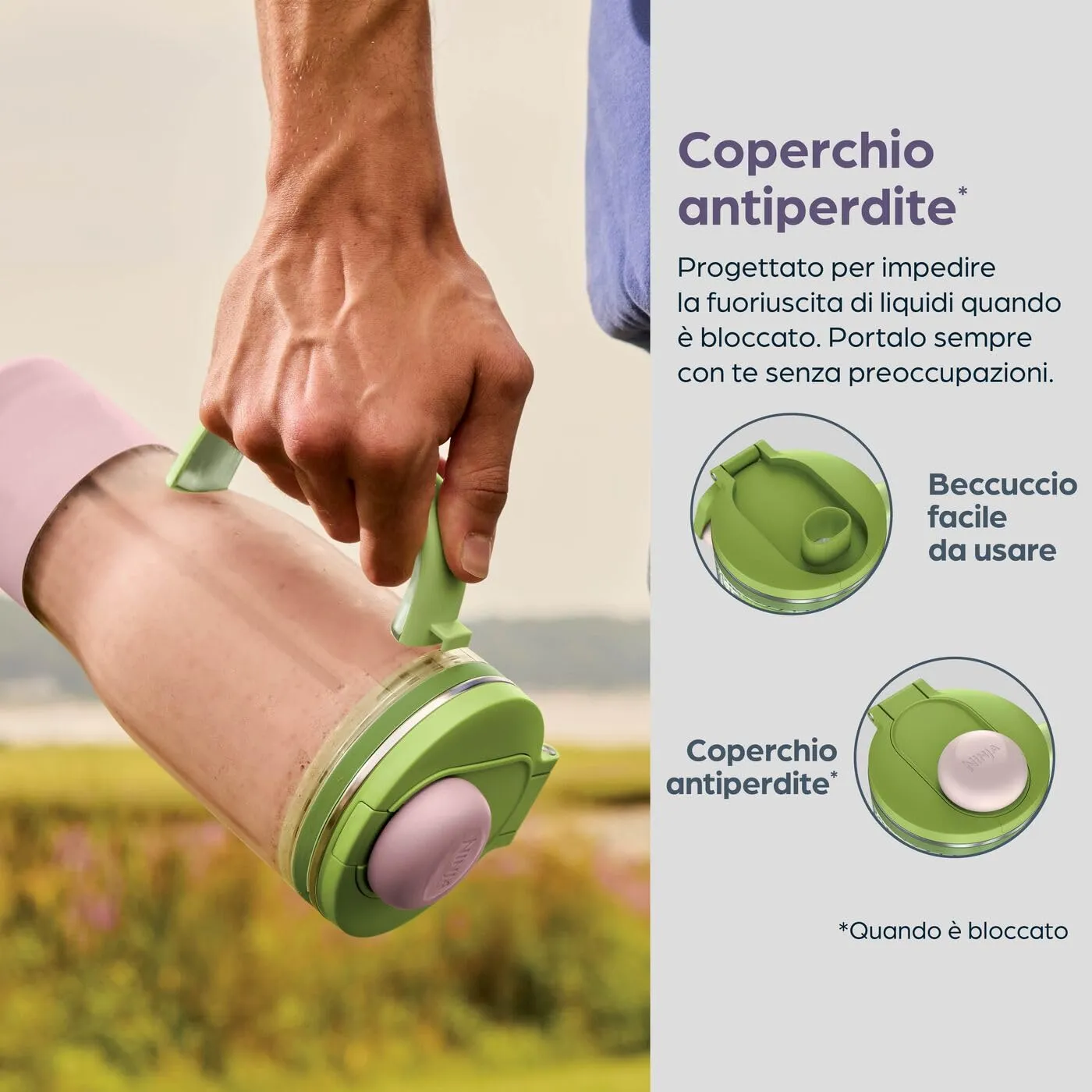 Ninja BlendBoss borraccia 710 ml azzurro con cannuccia