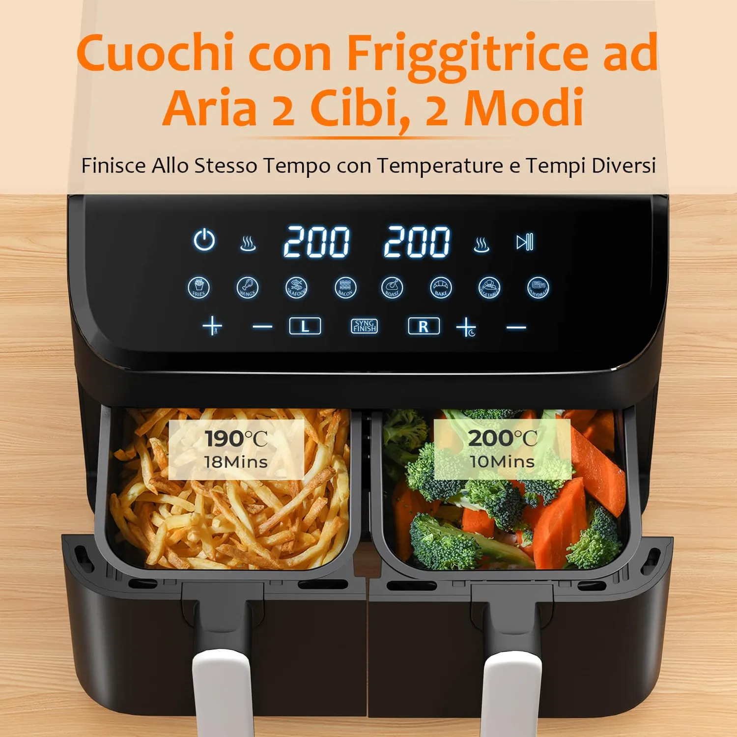 YASHE Friggitrice ad Aria Doppio Cestello 9L 8 programmi
