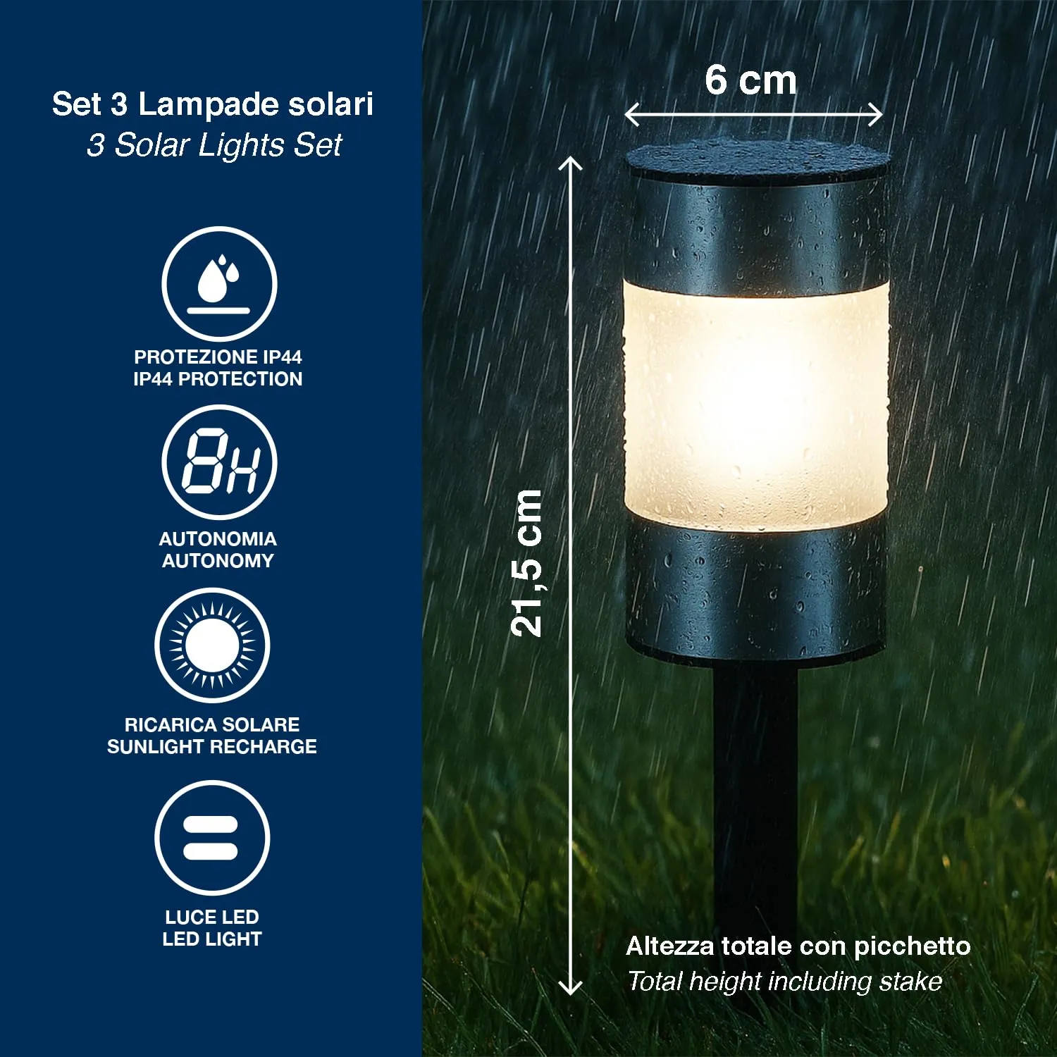 Beper Set 3 Lampade Solari Giardino Segnapassi IP44