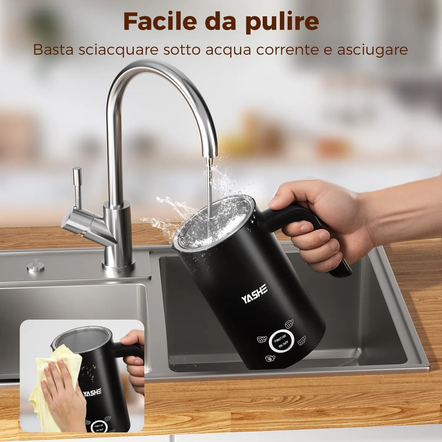 YASHE Montalatte Elettrico 4-in-1 300ml Schiuma Calda Fredda
