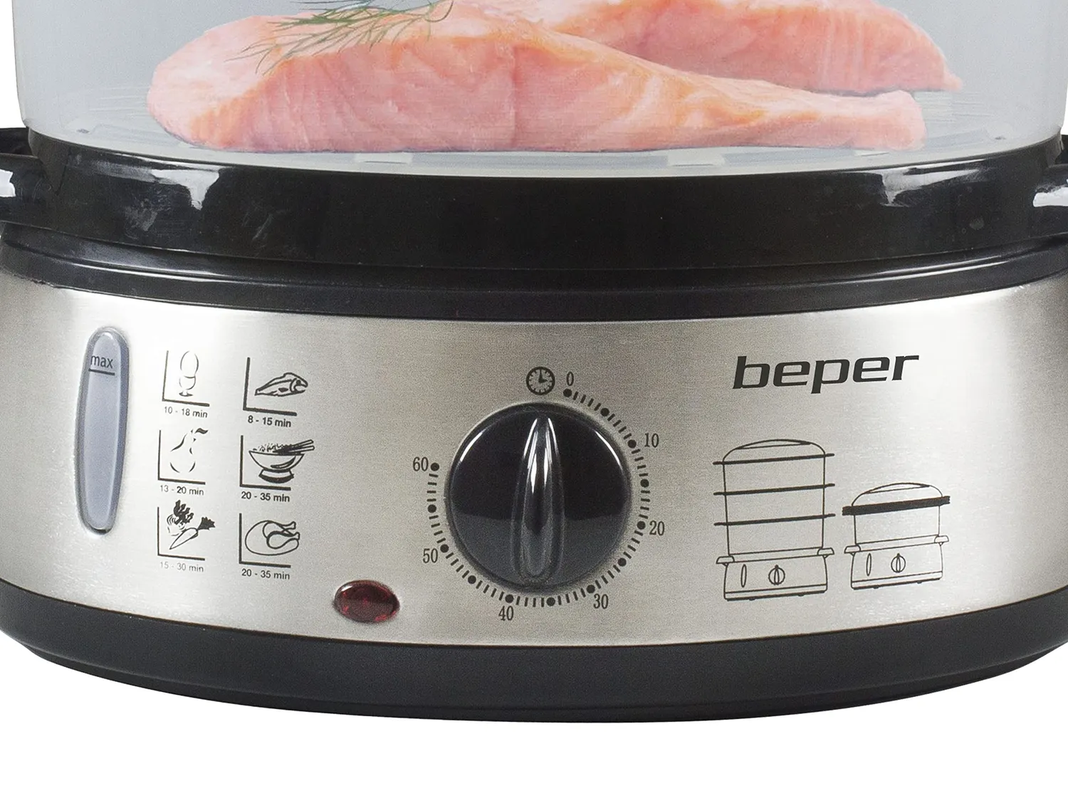Beper BC.250 Vaporiera Elettrica 9 Litri Nero Acciaio 3 Livelli