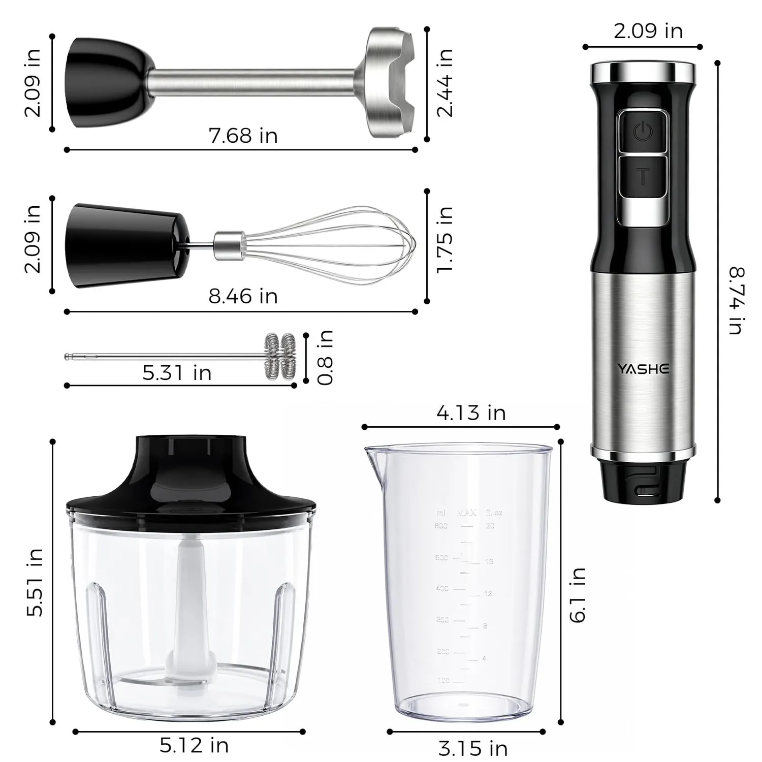 Yashe 1000W frullatore a immersione 5 in 1 con turbo
