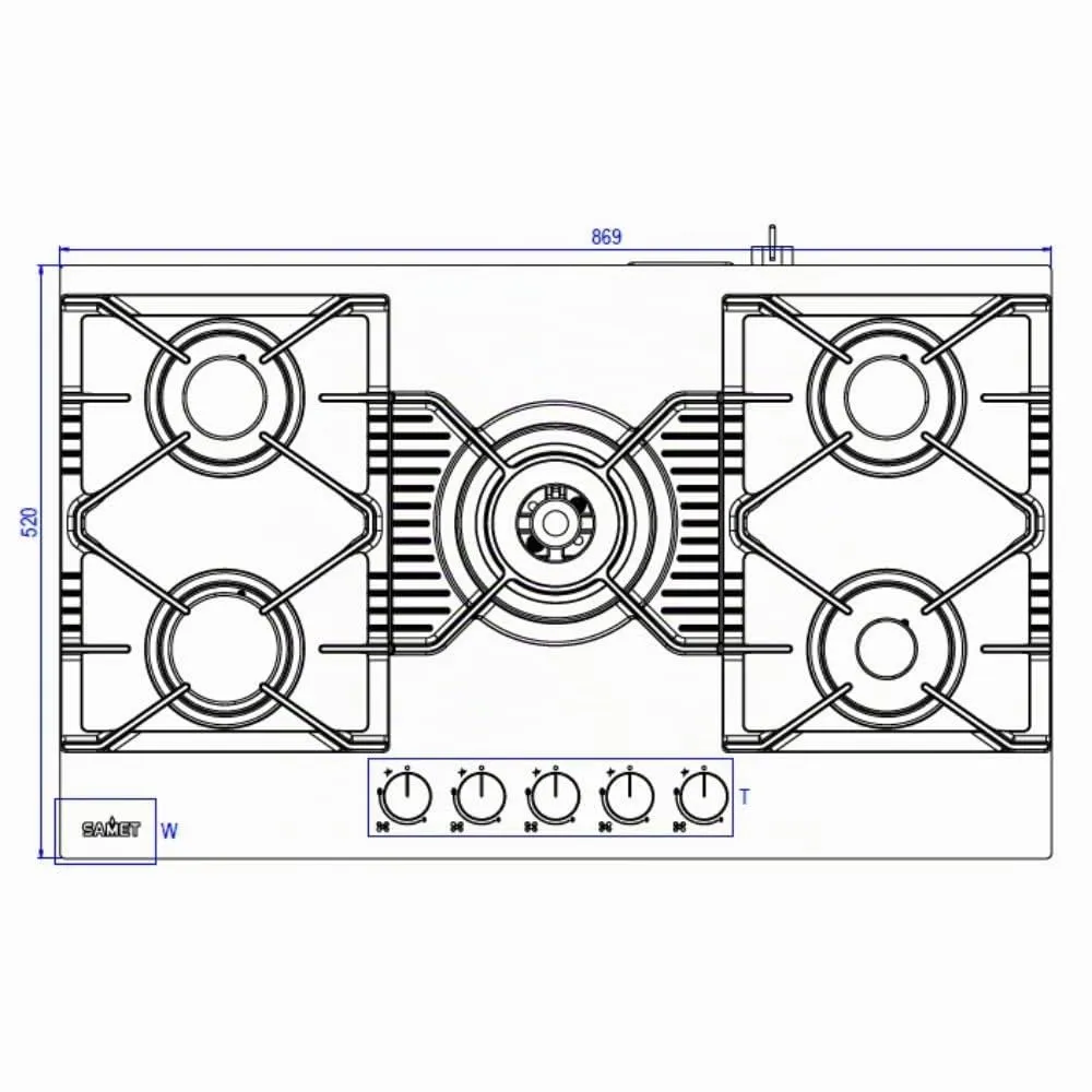 Samet Zacinto90 piano cottura gas 5 fuochi 90 cm vetro nero