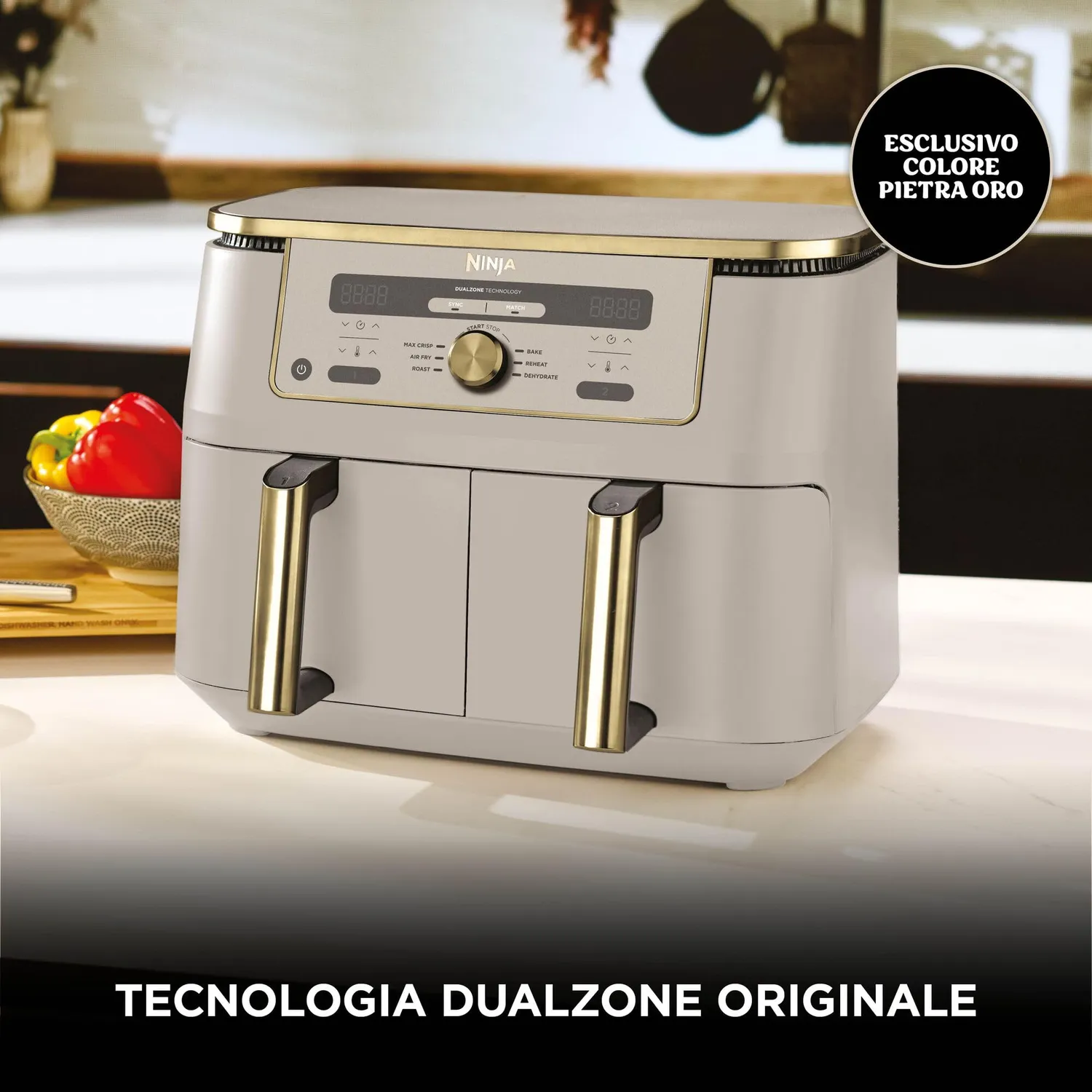 Ninja Dual Zone MAX friggitrice ad aria 9,5L pietra oro doppia