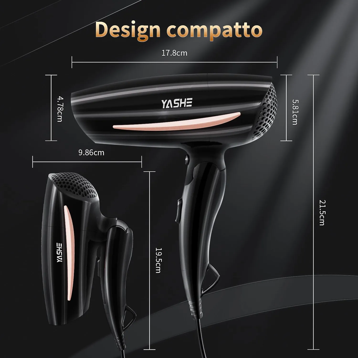 YASHE Asciugacapelli Pieghevole 1200W Leggero 310 g