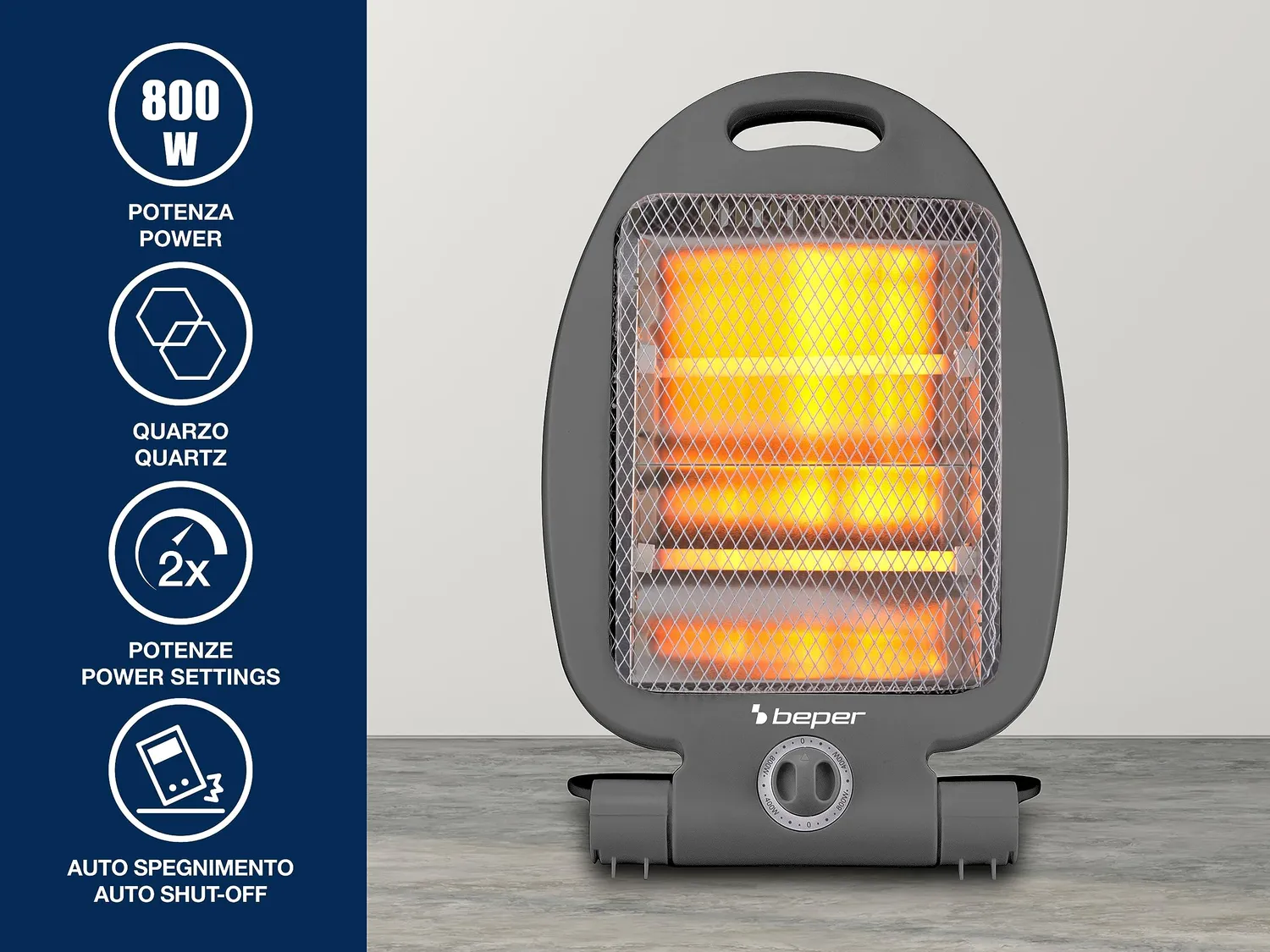 Beper P203PAN005 Stufa al Quarzo 800W 2 Livelli Pieghevole