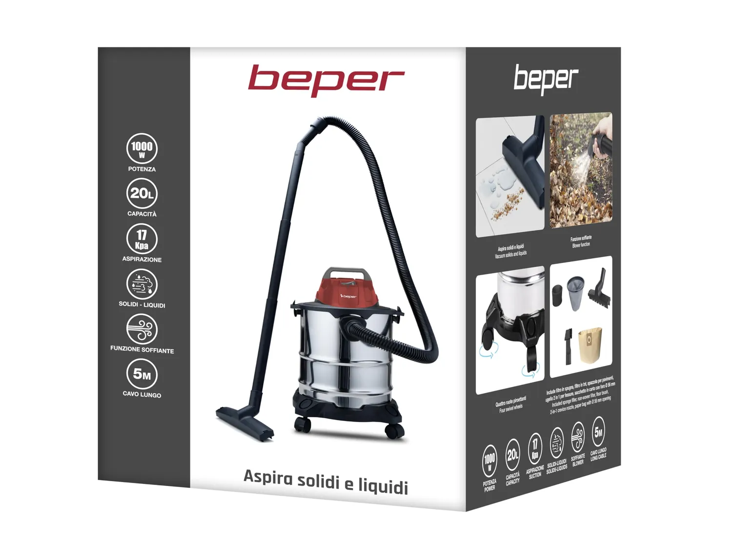 Beper P202ASP300 aspiratore solidi e liquidi 20L 1000W