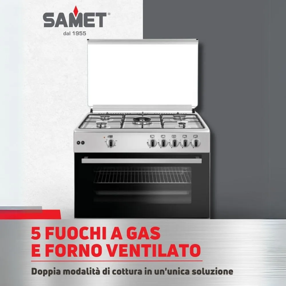 Samet Cerere90 cucina gas 5 fuochi forno ventilato inox 90 cm