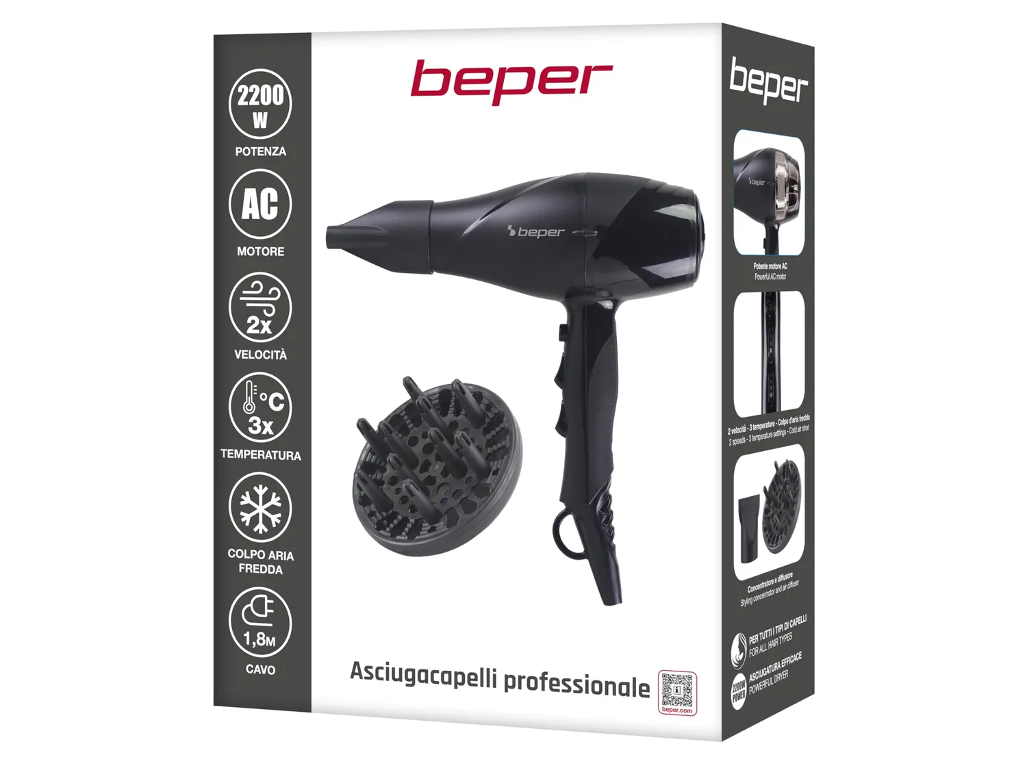 Beper P301ASC002 Asciugacapelli 2200W con Diffusore