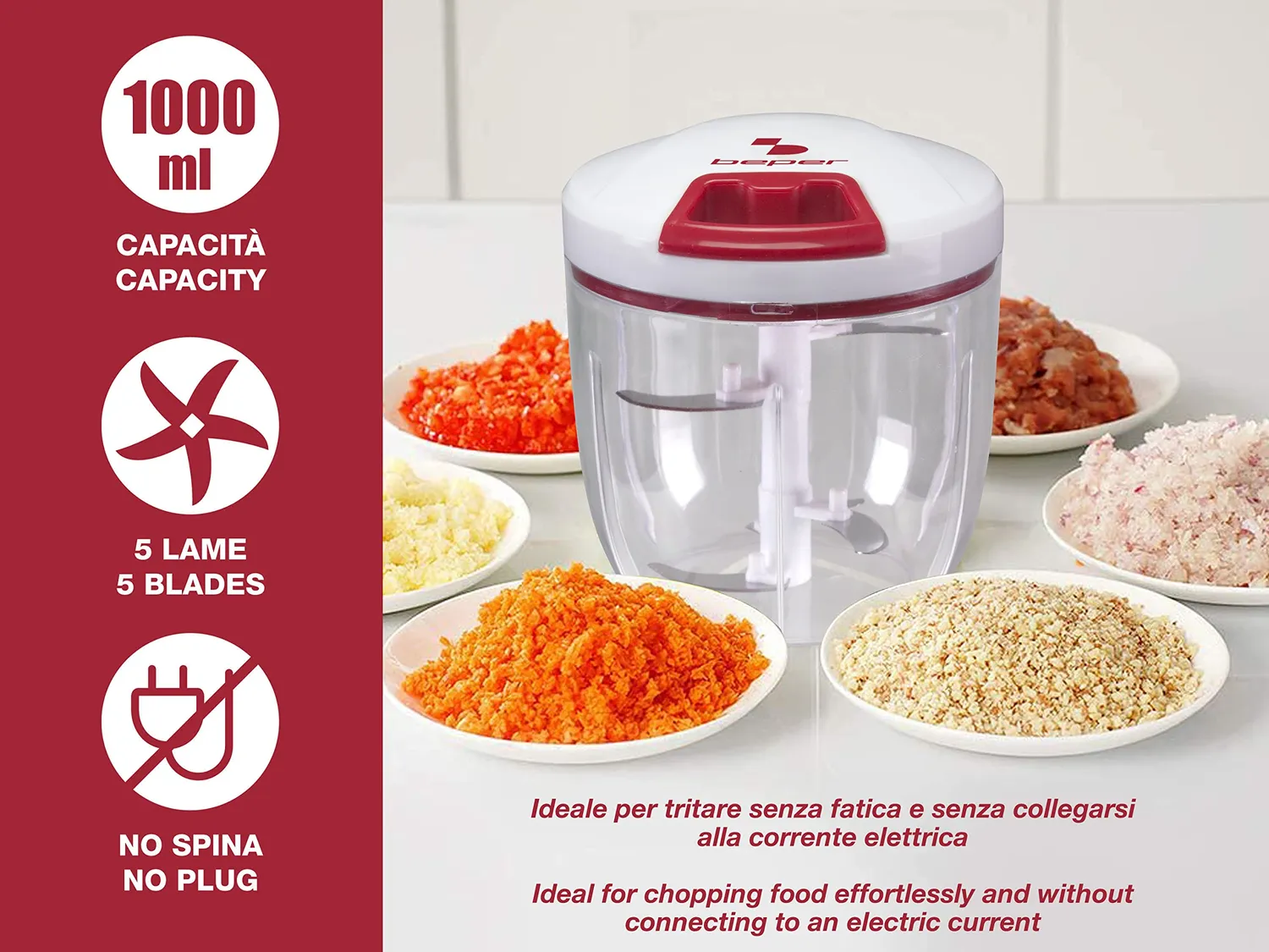 Beper C107UTT002 Tritatutto manuale a corda 1000 ml