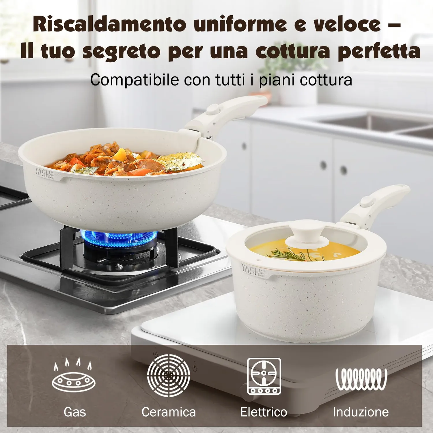 Yashe Batteria Pentole Induzione 21 Pezzi con Bistecchiera