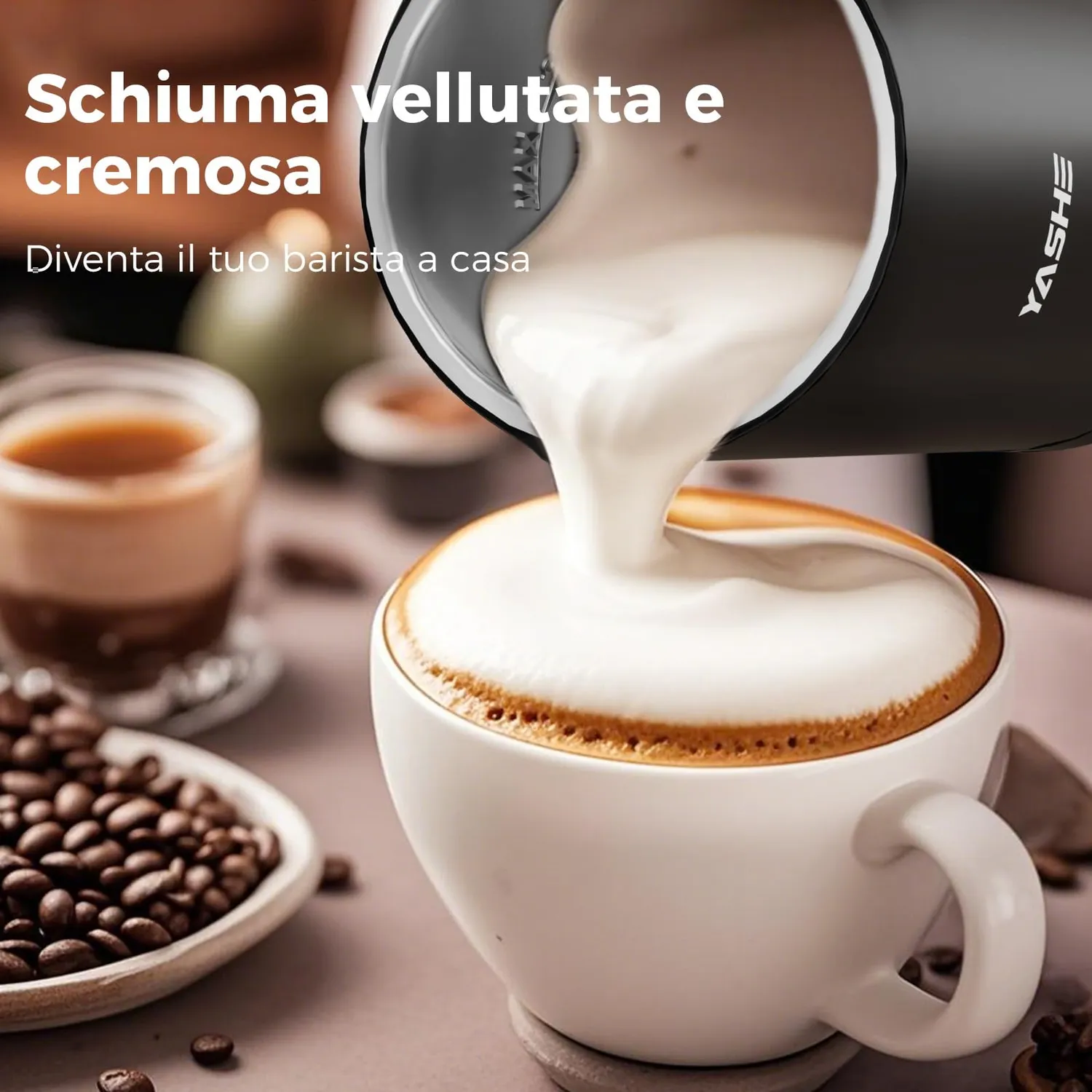 YASHE Montalatte Elettrico 4-in-1 300ml Schiuma Calda Fredda