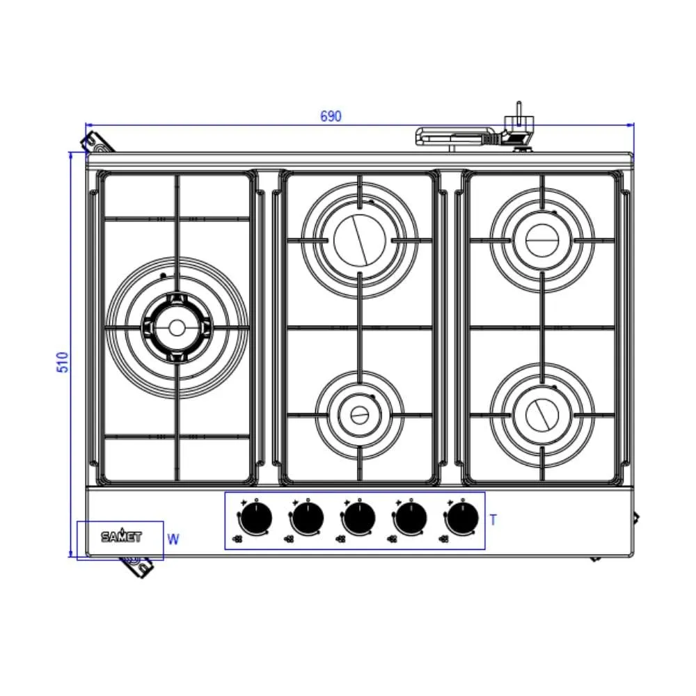 Samet Ercole2 piano cottura gas 5 fuochi 70 cm inox