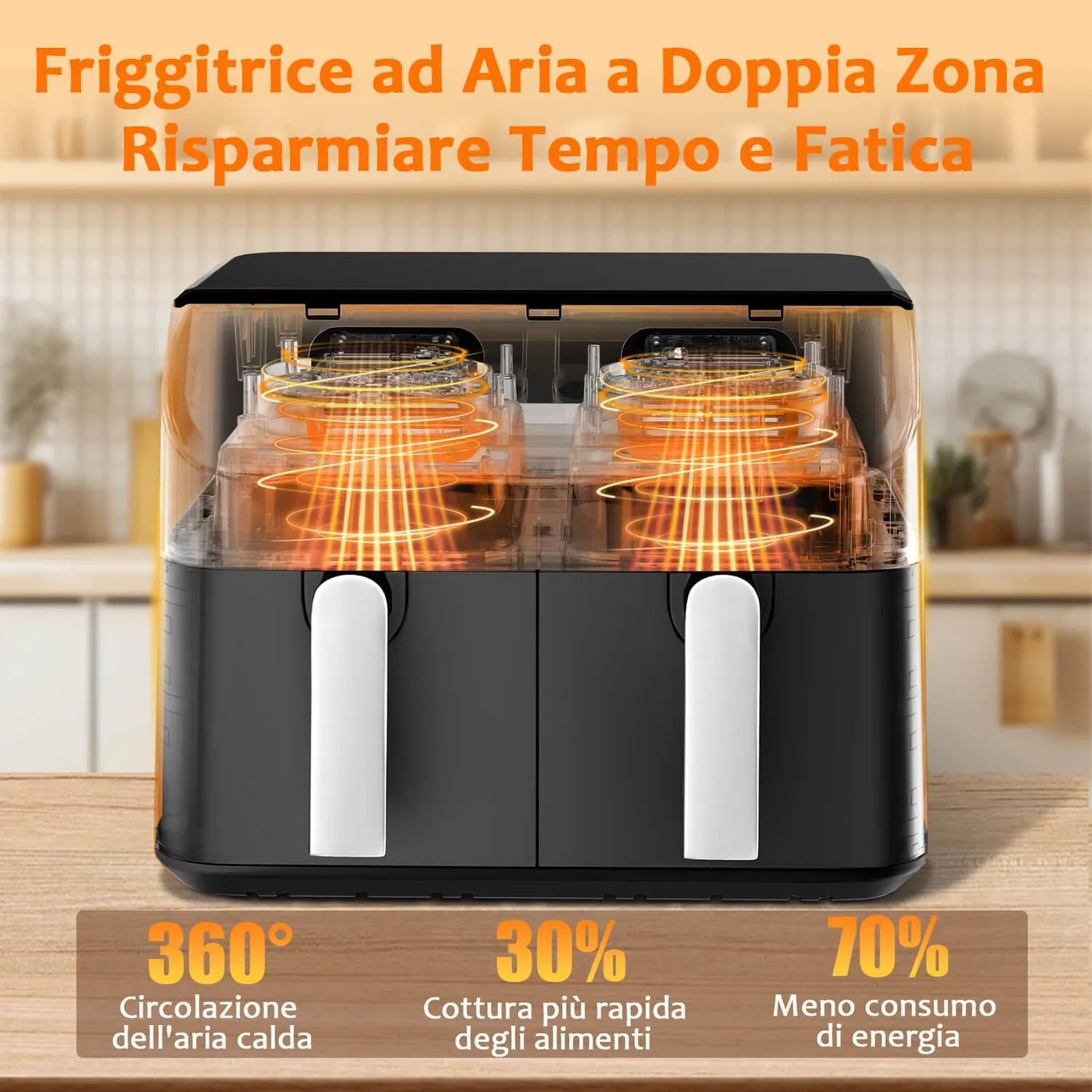 YASHE Friggitrice ad Aria Doppio Cestello 9L 8 programmi