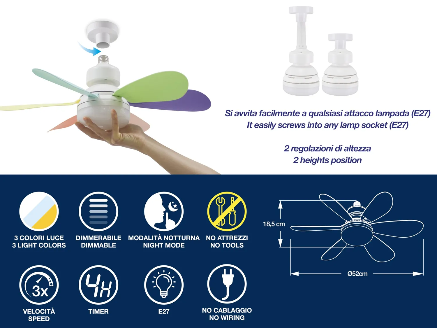 Beper P206VEN610 ventilatore da soffitto con luce 40W telecomando