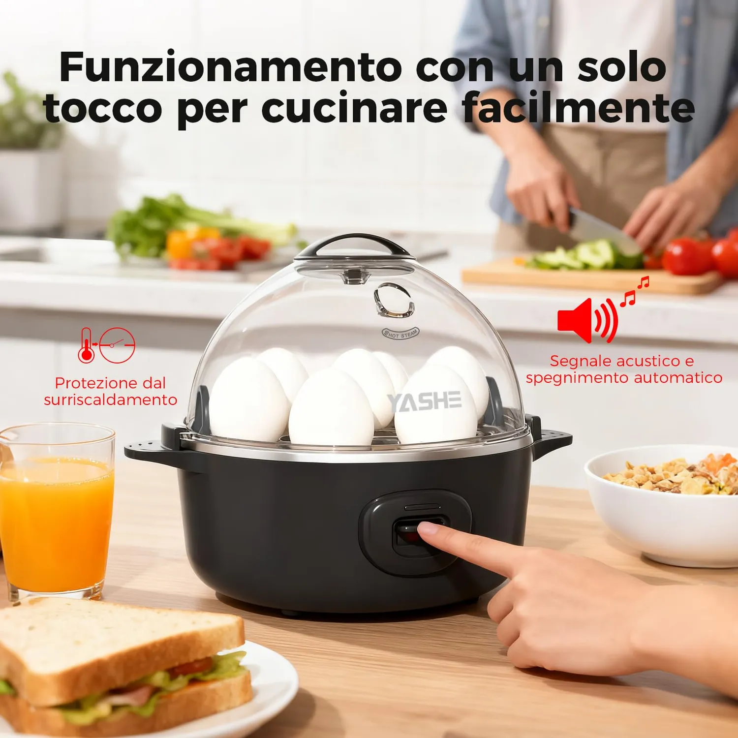 YASHE Cuociuova Elettrico 7 Uova Nero Automatico