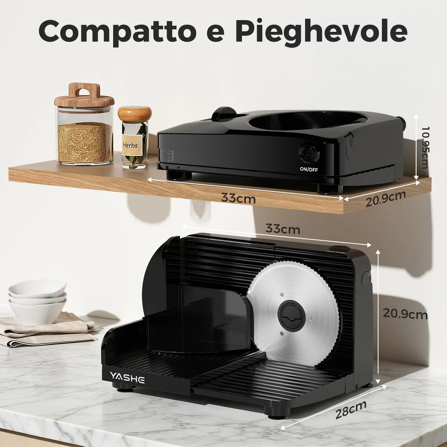 Yashe affettatrice elettrica pieghevole nera lama 17 cm