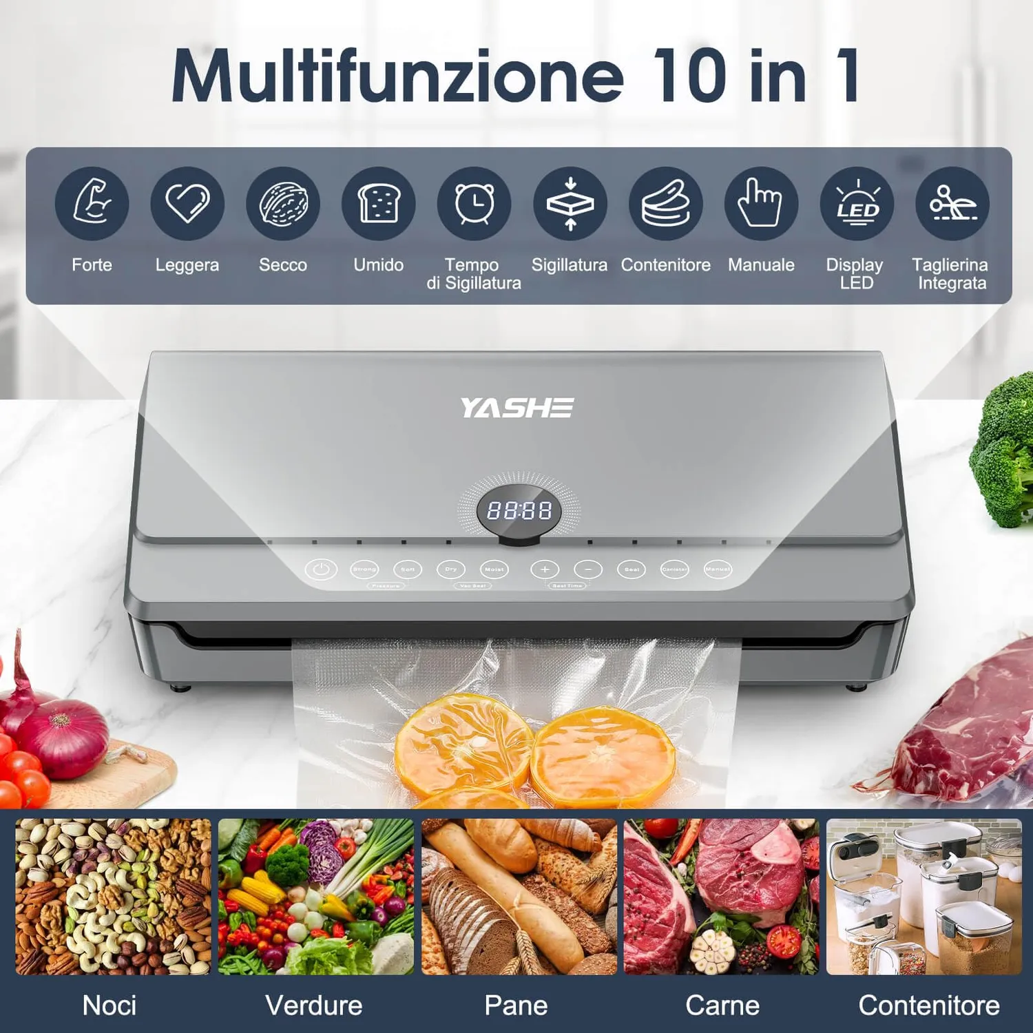 YASHE Macchina Sottovuoto 80KPa con Rotolo 20x300 Doppia Pompa