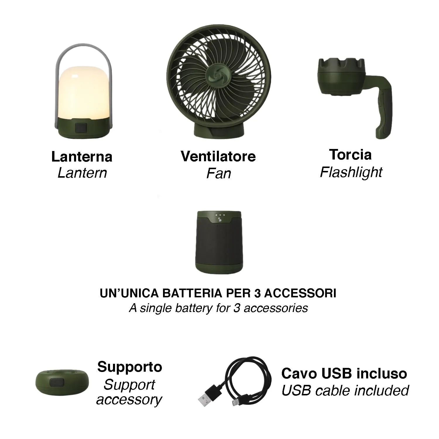 Beper P207ILO900 Set Campeggio 3 in 1 Ricaricabile