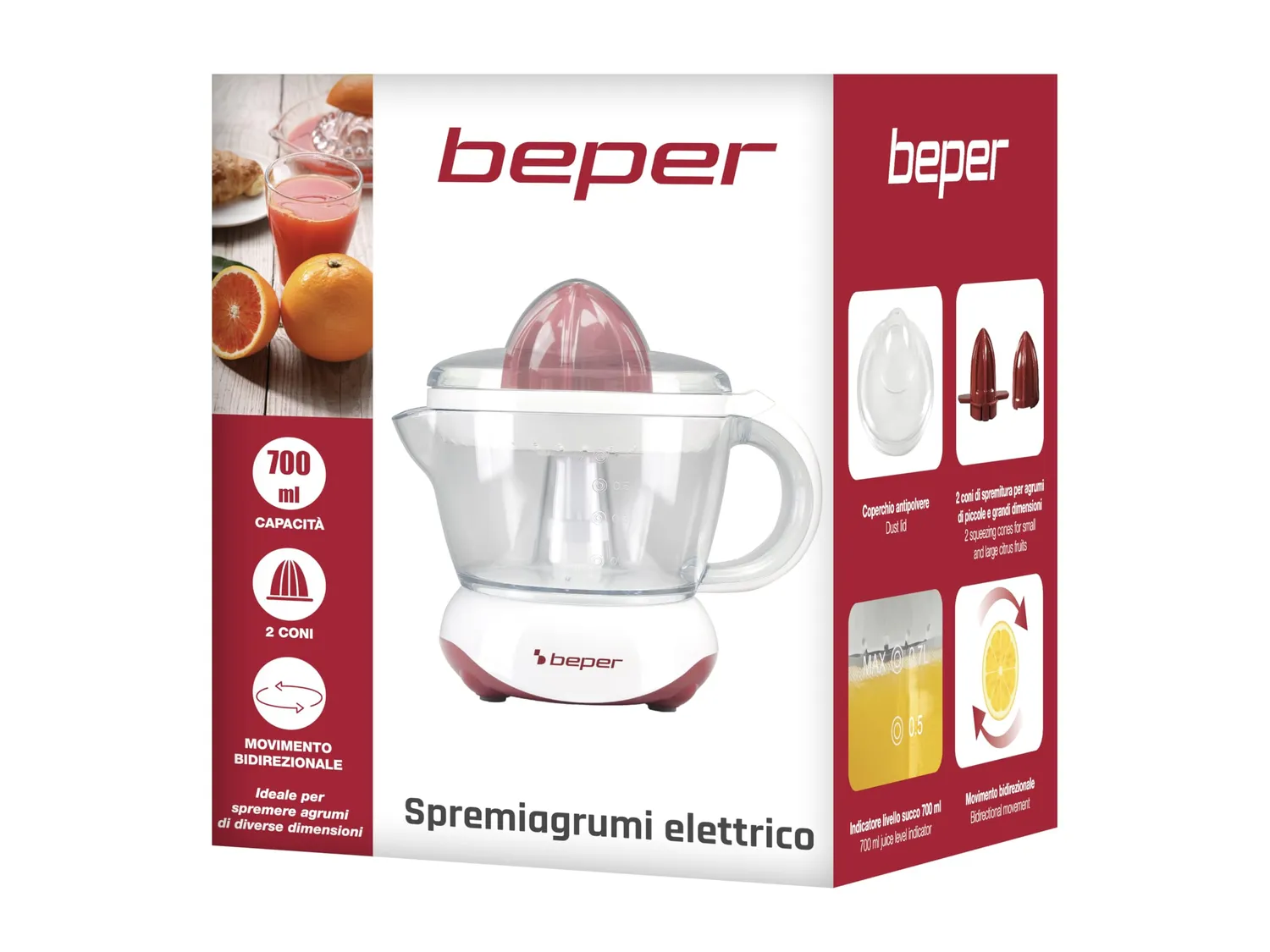 Beper BP.101H spremiagrumi elettrico 700 ml rosso