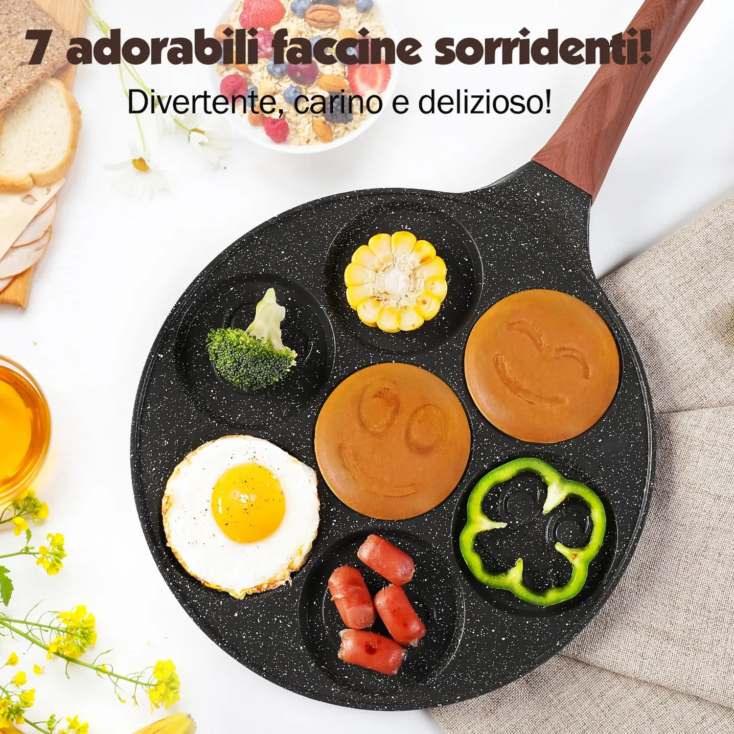 YASHE Smile Padella Pancake 7 Cavità Nero senza PTFE