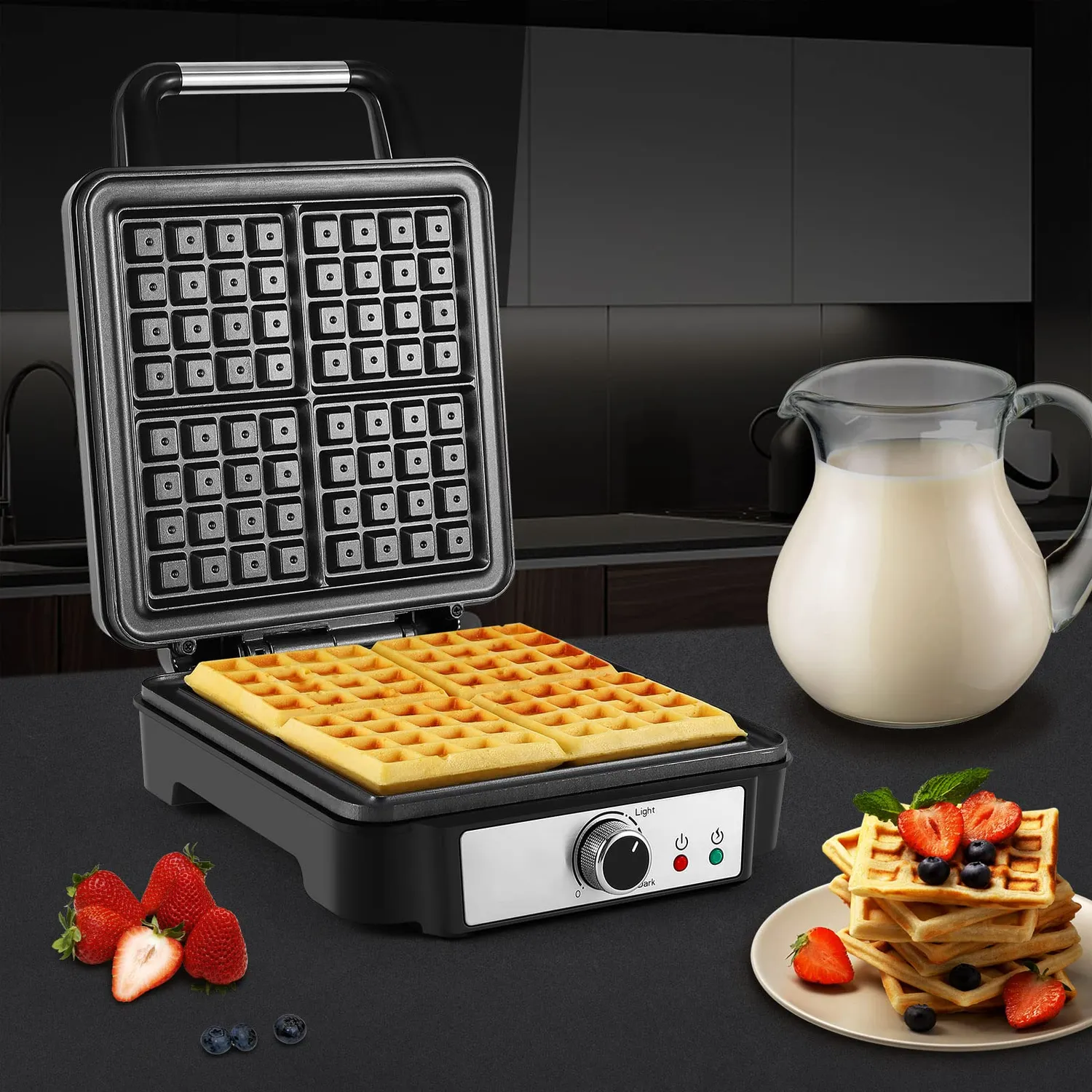 Yashe Piastra Waffle 4 Fette Medium 1200W Antiaderente