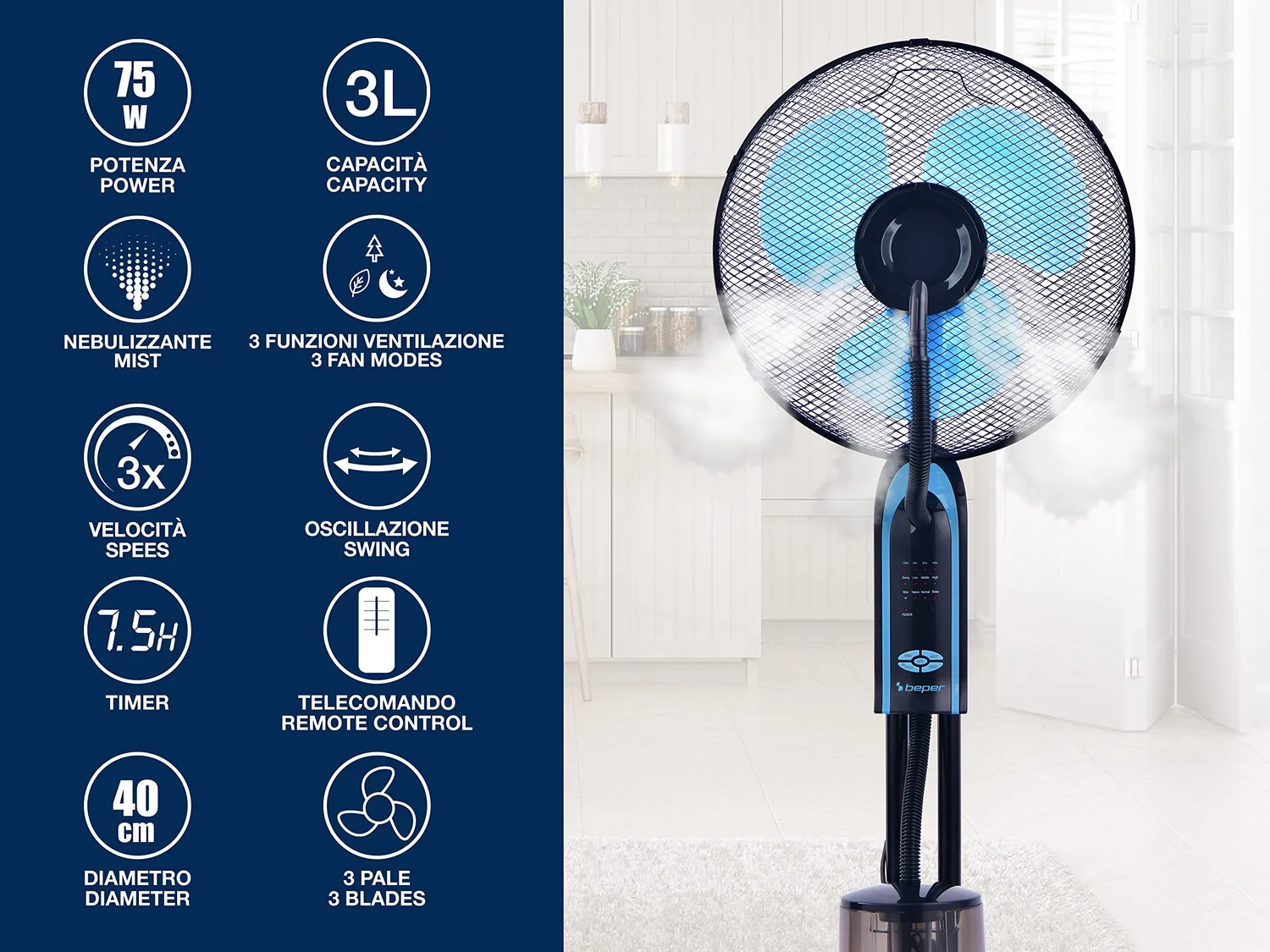 Beper VE.502 Ventilatore con Nebulizzatore 3L Telecomando