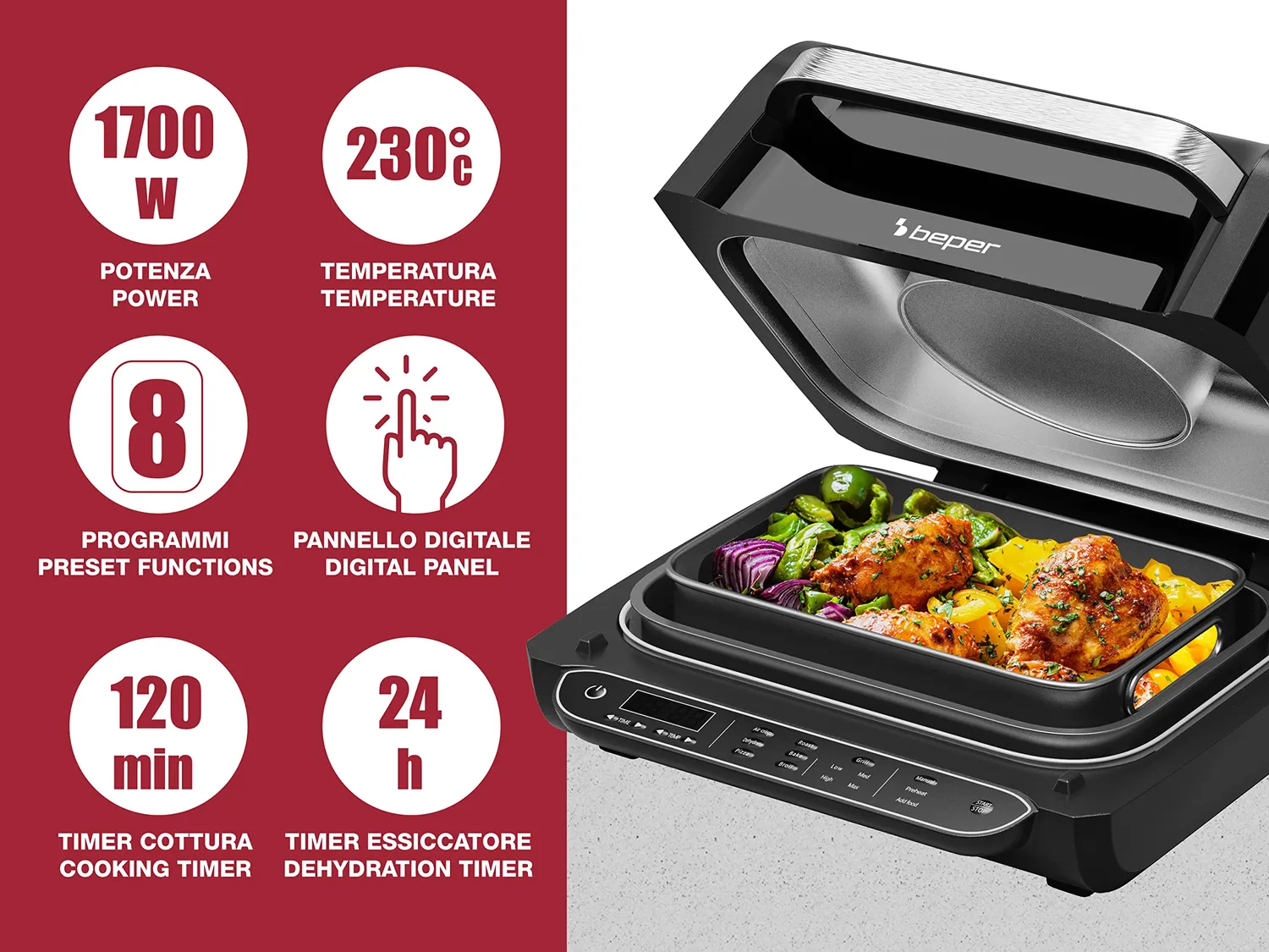 Beper P101FRI080 Cucinotto Friggitrice ad Aria 8 Programmi Multifunzione