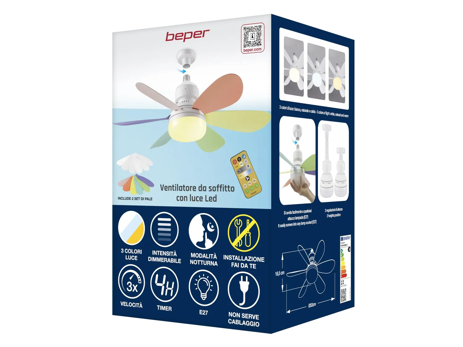 Beper P206VEN610 ventilatore da soffitto con luce 40W telecomando