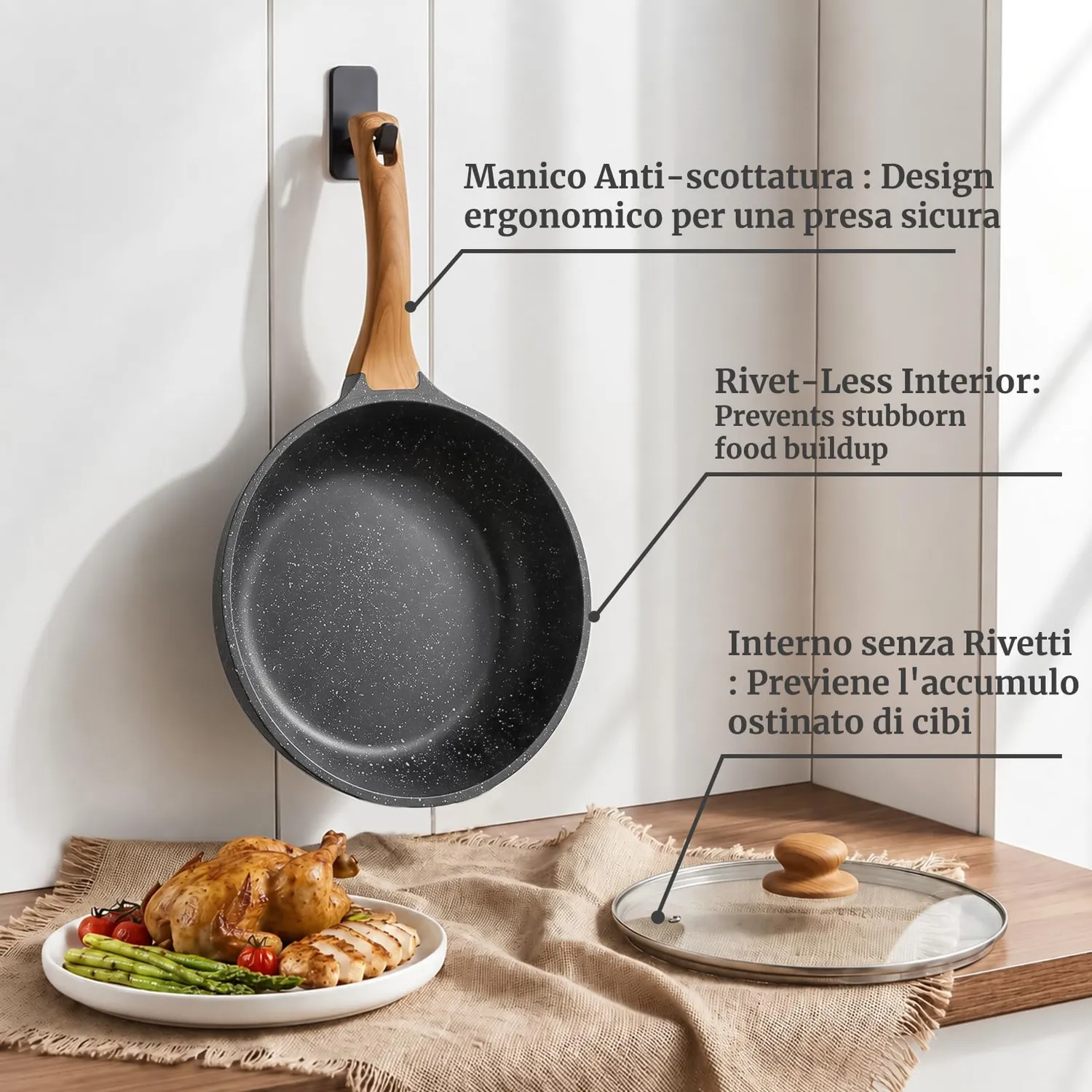 Yashe padella sautè antiaderente 26 cm 4,3L senza PTFE