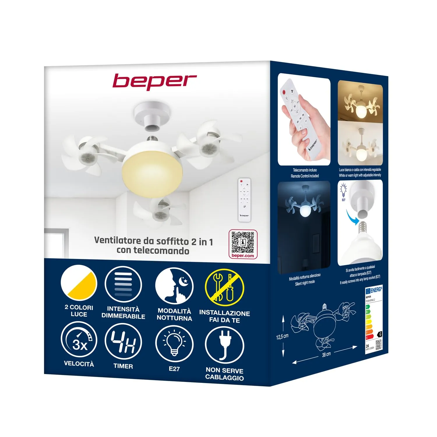 Beper P206VEN612 ventilatore da soffitto con luce e telecomando