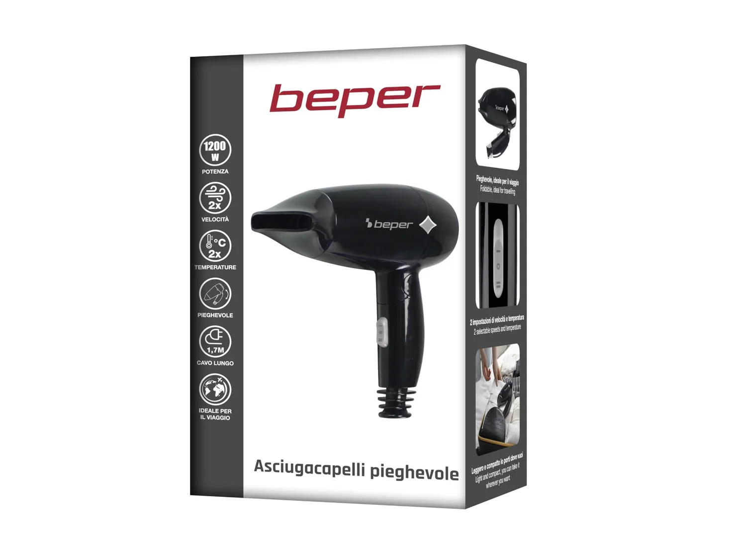 Beper Phon da Viaggio Pieghevole 1200W Nero