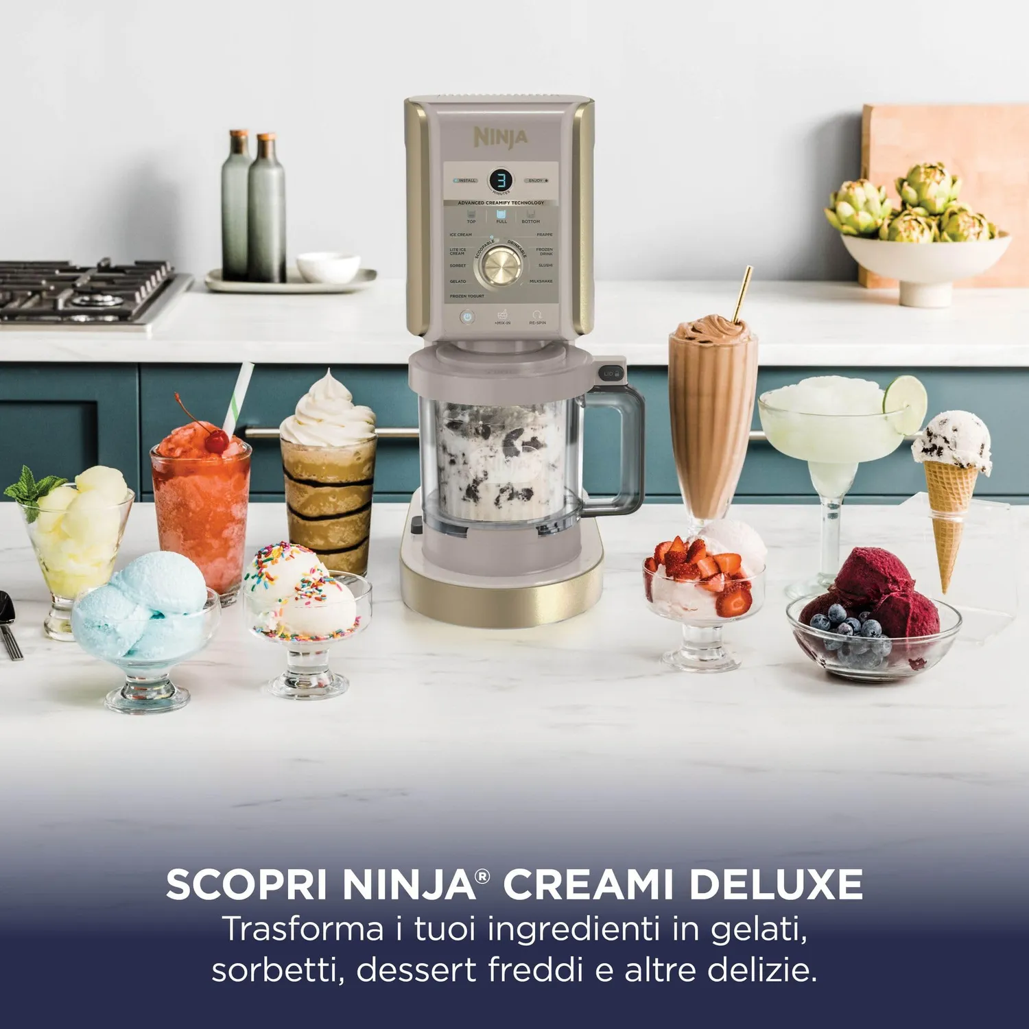 Ninja CREAMi Deluxe gelatiera beige 10 programmi 2x710 ml