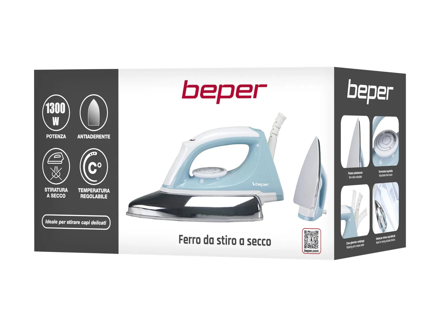 Beper P204FER250 ferro da stiro a secco 1300W piastra antiaderente