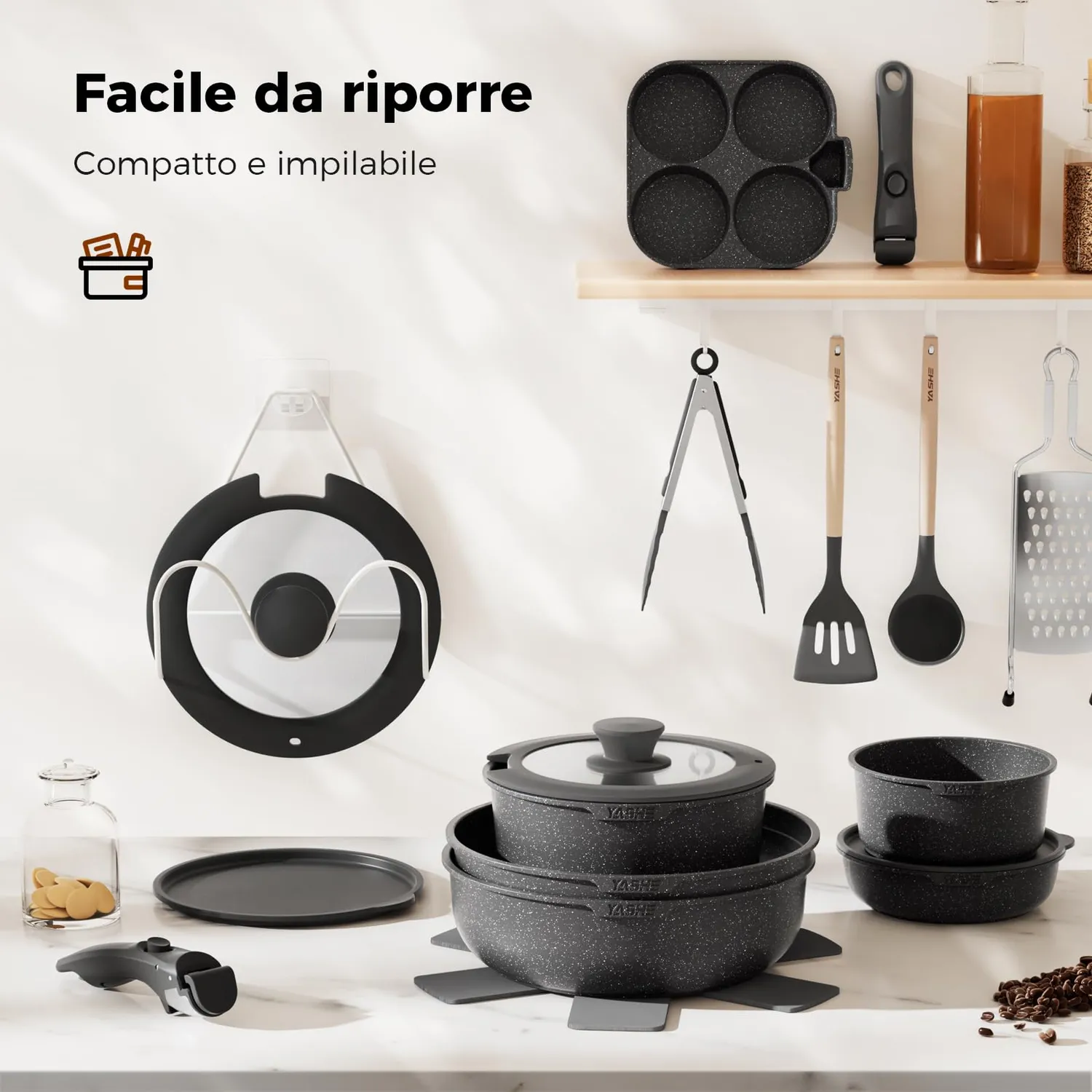 YASHE set pentole induzione 20 pezzi con padella uova