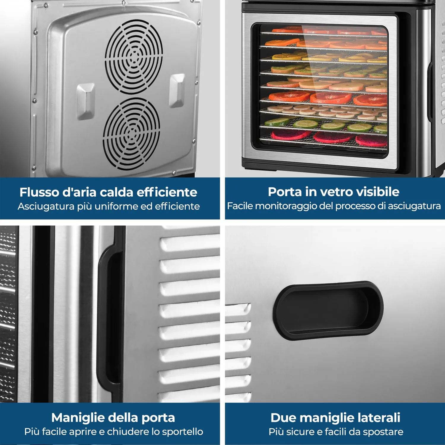 YASHE essiccatore alimentare 9 vassoi inox 1000W