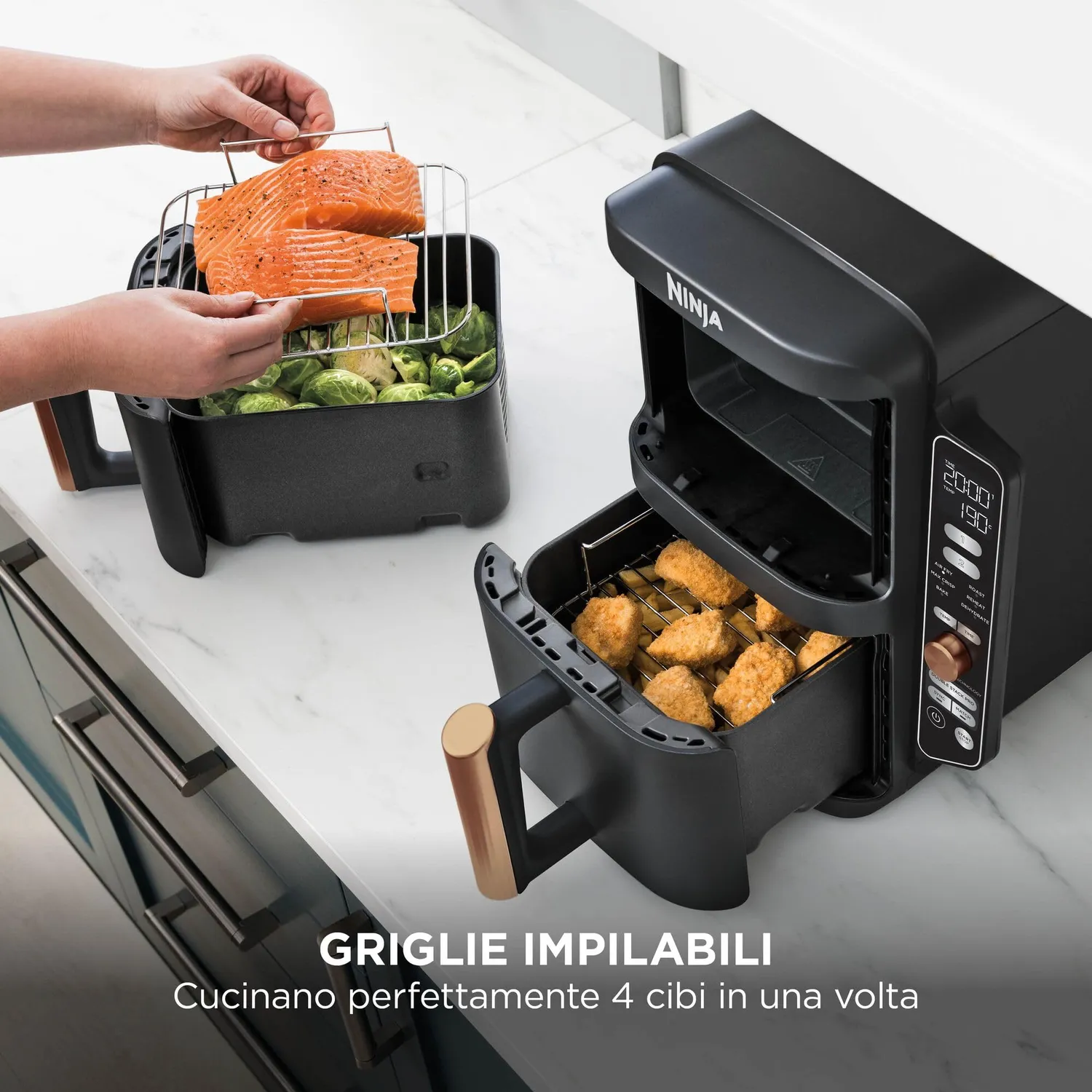 Ninja Double Stack XL Friggitrice Aria 9,5L Nero Rame Pinze