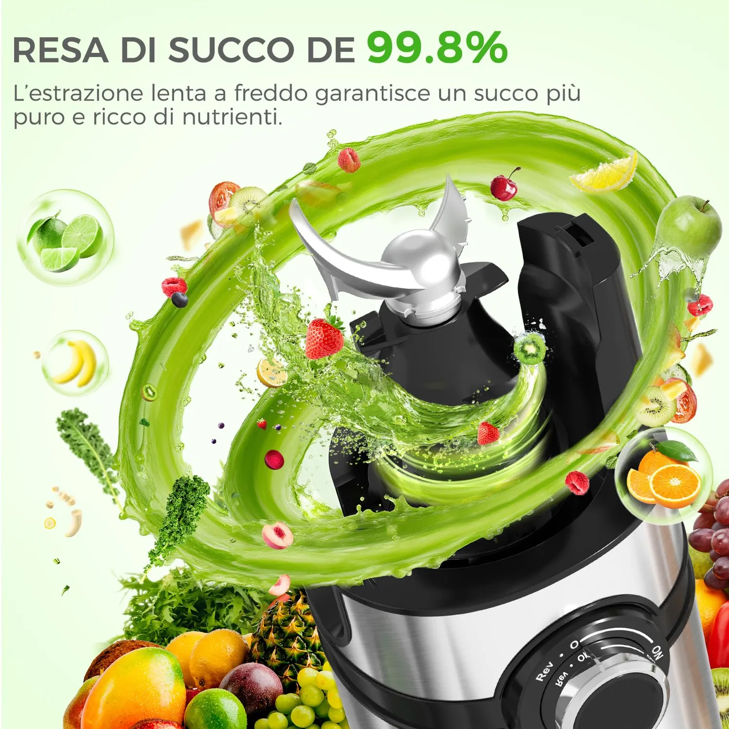 YASHE Estrattore Succo Freddo 200W Bocca 12,7cm Nero