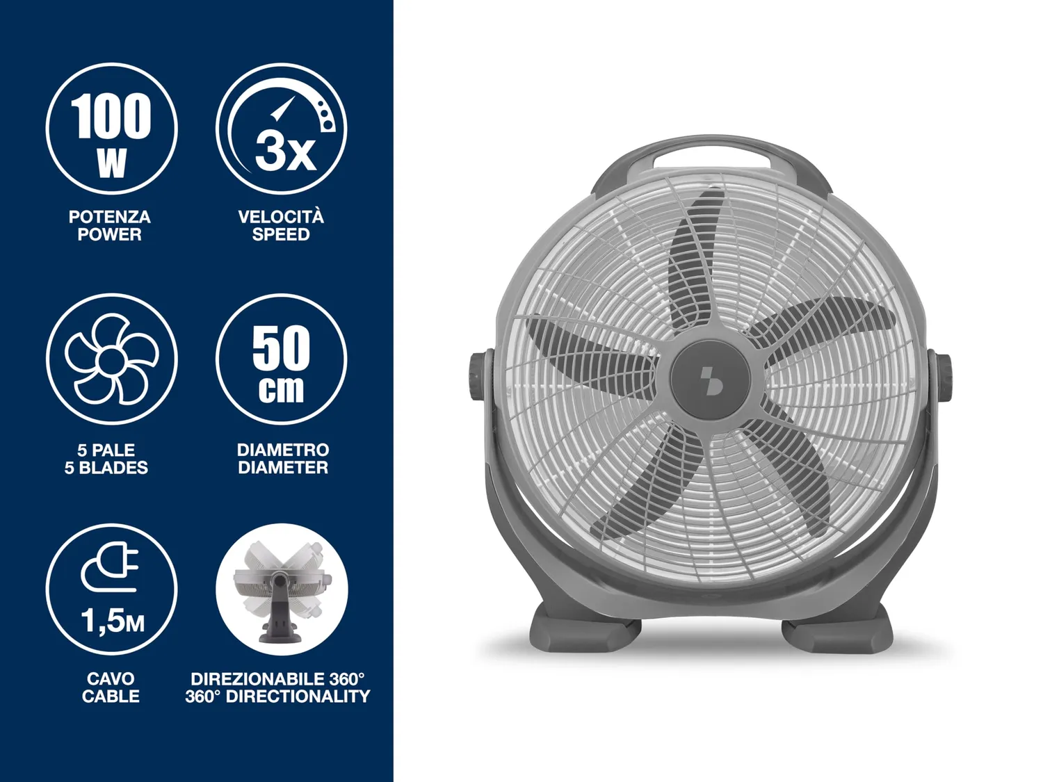 Beper P206VEN560 ventilatore box 50 cm grigio 100W