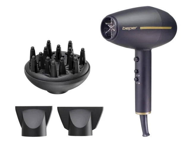 Beper Asciugacapelli Professionale 2400W Nero Oro Ionico