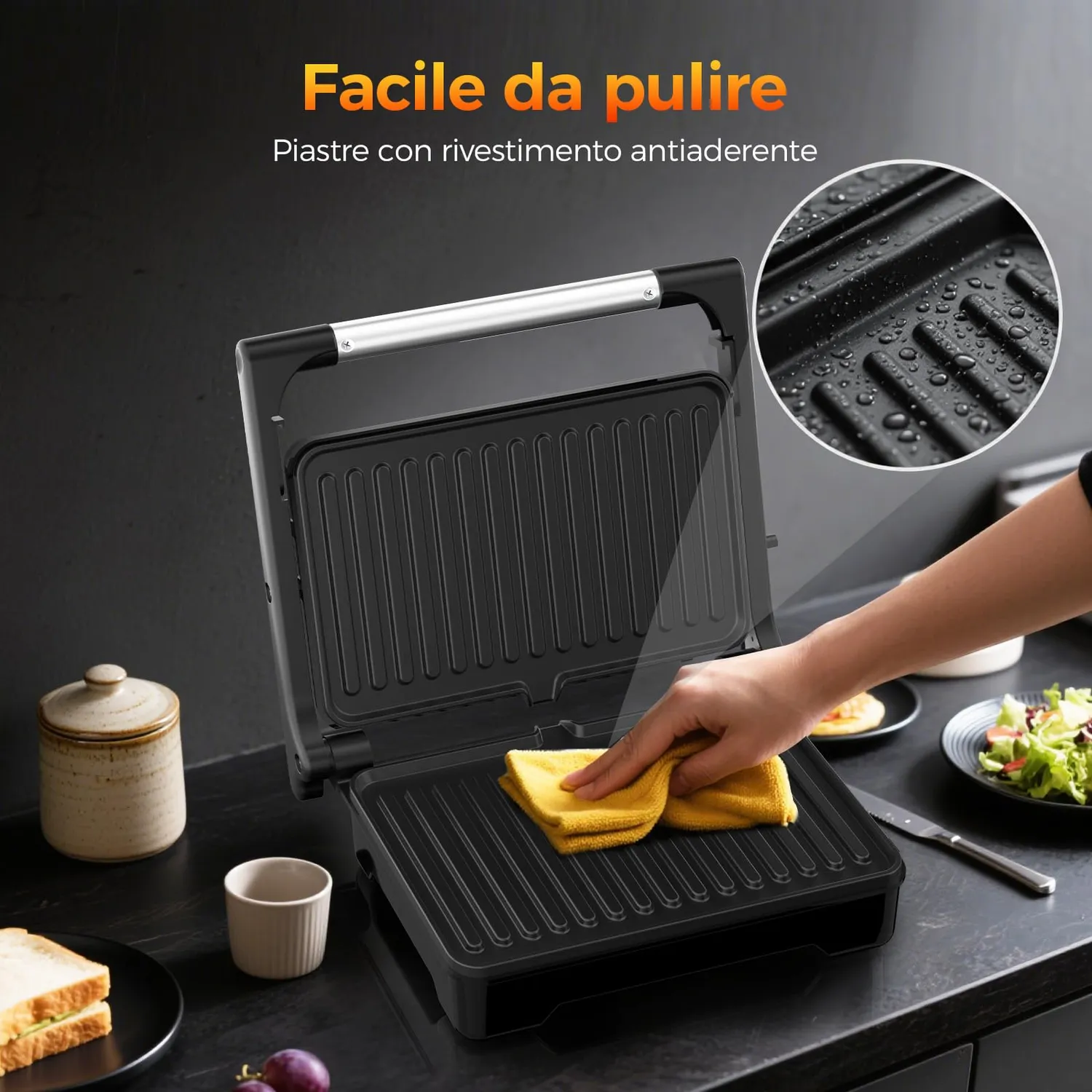 Yashe tostapane griglia panini 1500W piastre XXL 2 fette