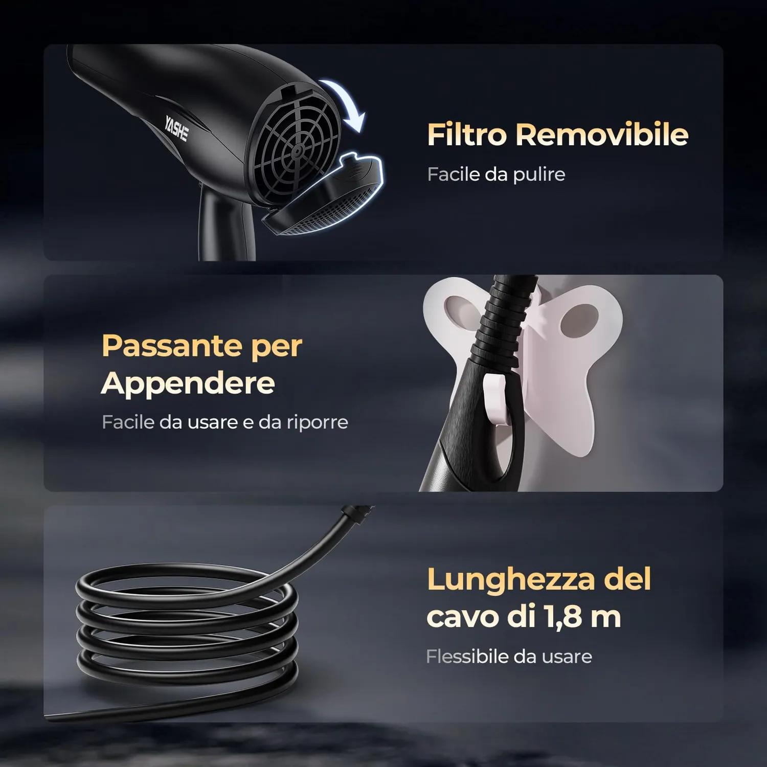 YASHE HD-8009BF Asciugacapelli Ionico 2400W con Diffusore